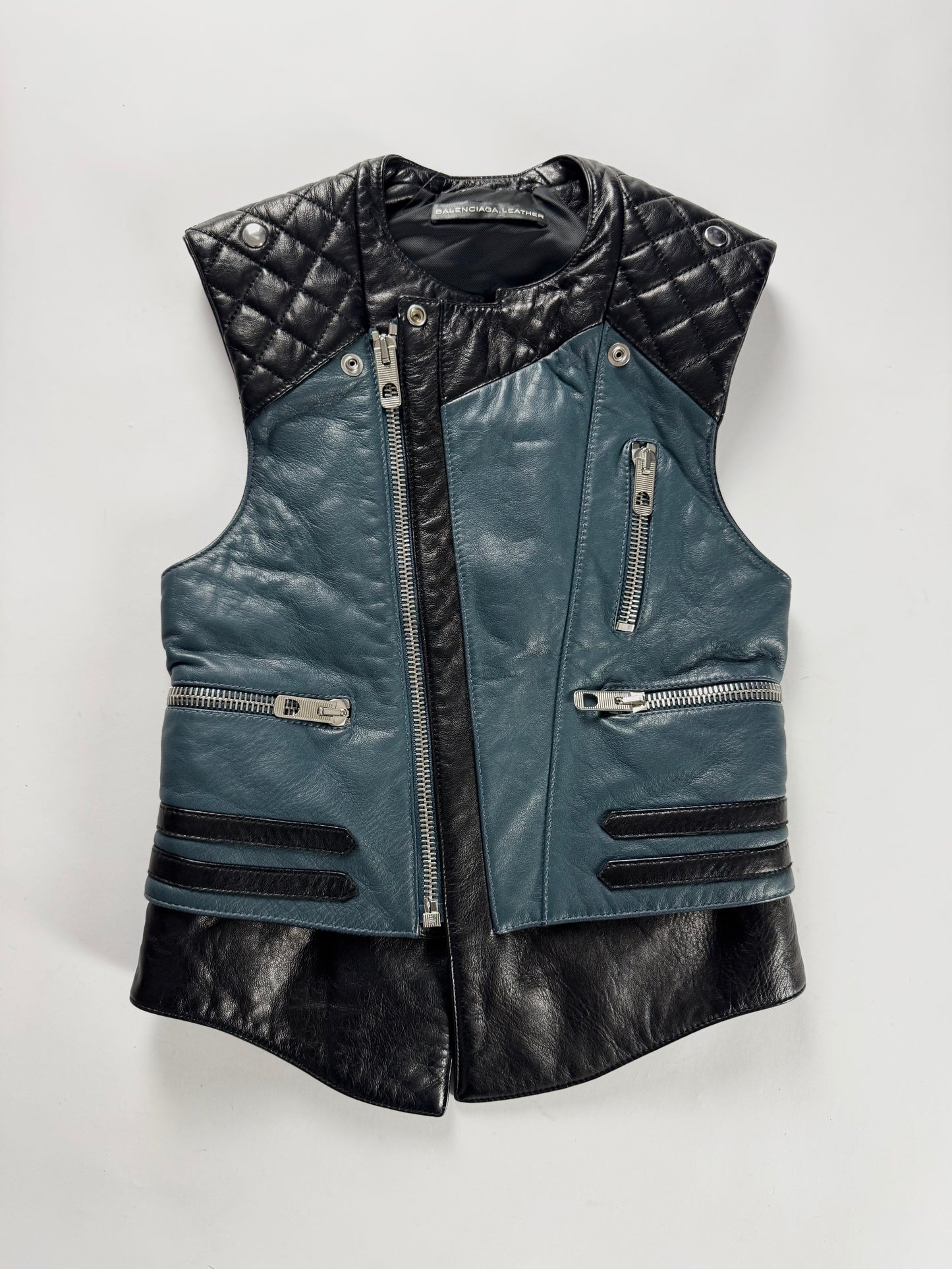 Balenciaga Nicolas Ghesquière Leather Bicolor Quilted Shoulders Vest SS 2011 - S