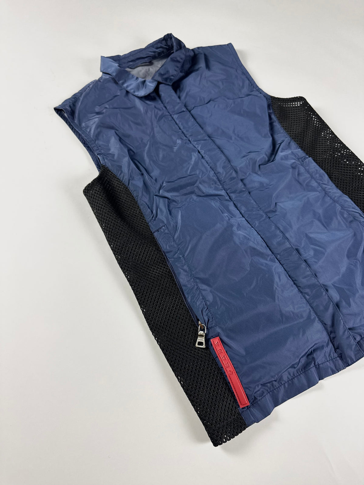 Prada Linea Rossa Mesh Sides Blue Sleeveless Vest SS 2000 - XS