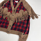 Maison Margiela x Pendleton Red Tartan Plaid Tan Knit Western Fringe Cardigan FW 2023 - XXL