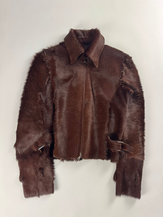Louis Vuitton Sample Artisanal Fur Suture Spine Line Double Waist Belt Jacket - XS