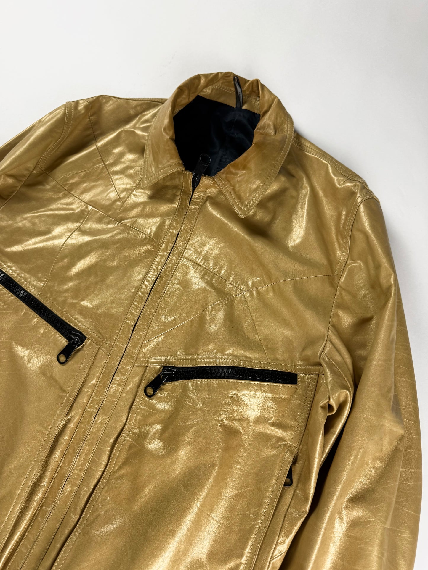 Dior Homme Kris Van Assche Fragmented Bright Yellow Leather Bomber Jacket SS 2009 - L
