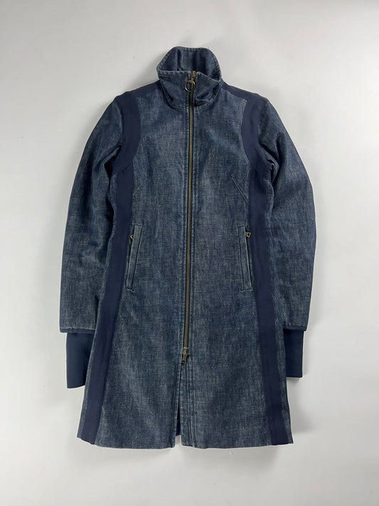 Prada Funnel Collar Denim Cuffed Moto Long Coat 2000s - XS