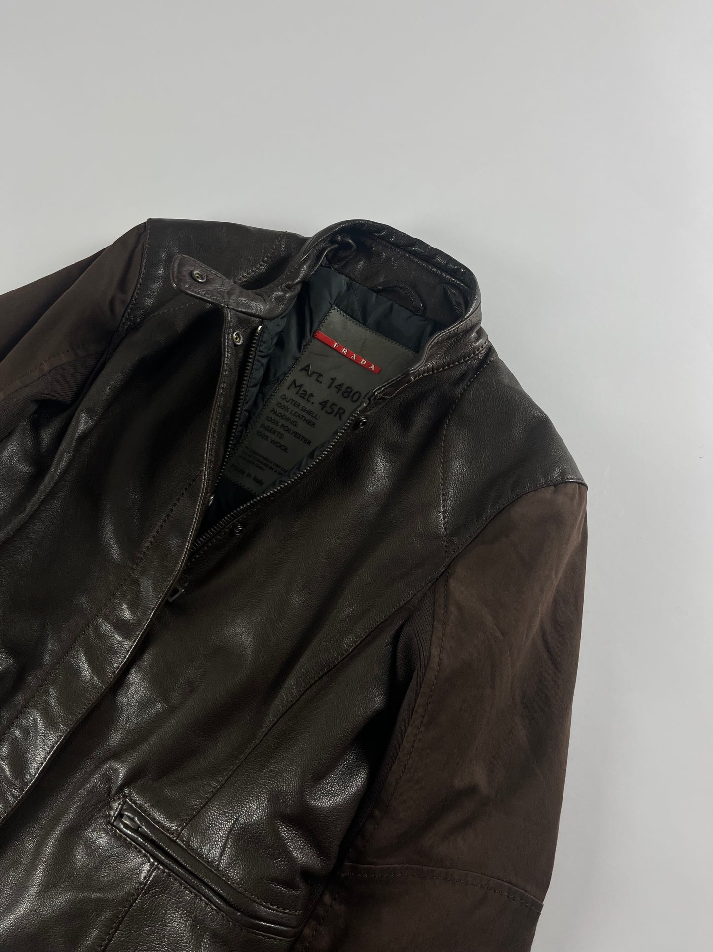 Prada Brown Leather Motor Jacket 2000s - XS