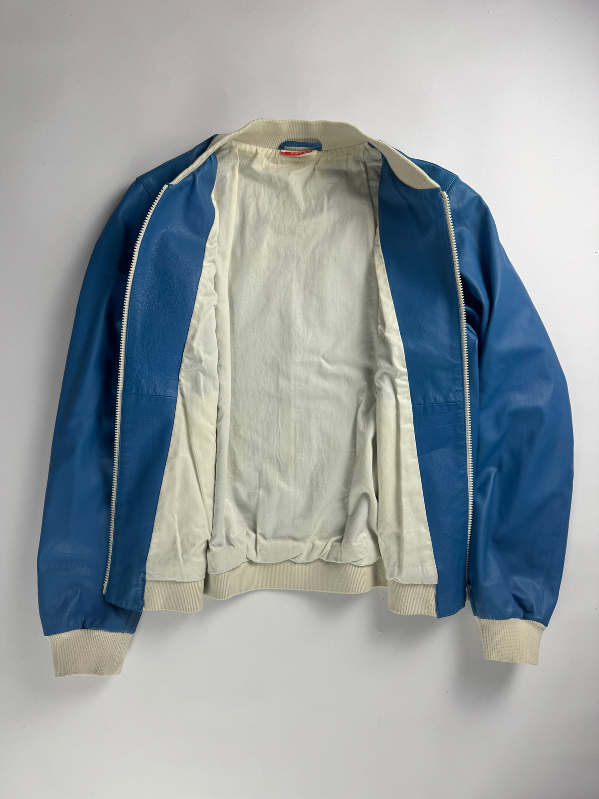 Prada Electric Blue Leather Varsity Bomber Jacket Challenge 2003 - M