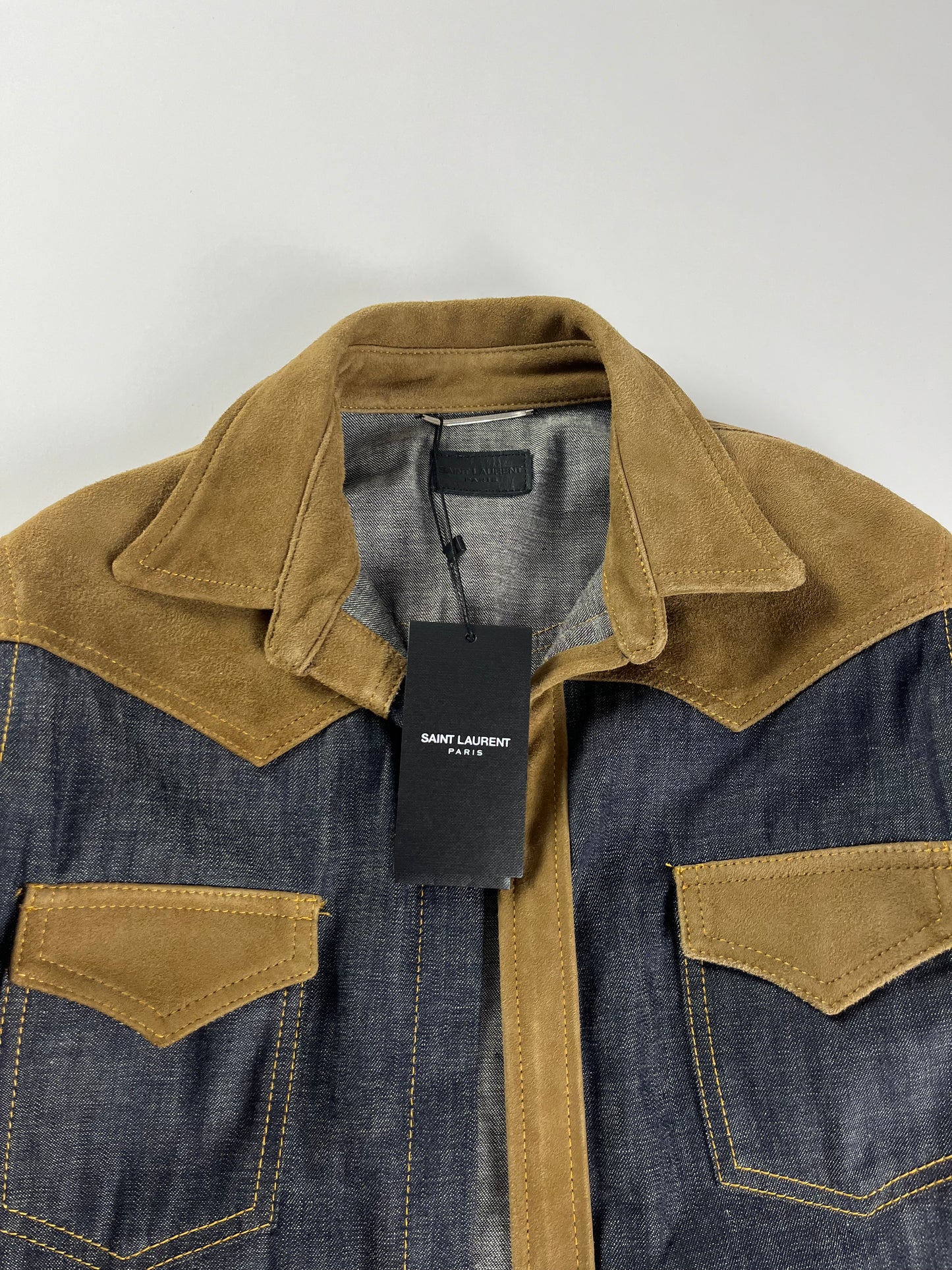 Saint Laurent Sample Denim Rodeo Suede Shirt SS 2014 - S