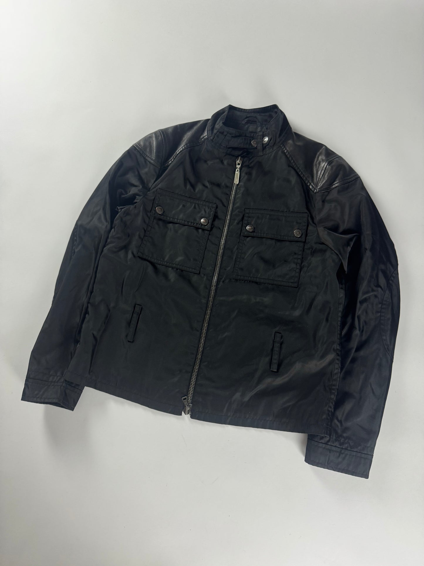 Prada Leather Paneled Shoulder Zipper Jacket 2000s - XS