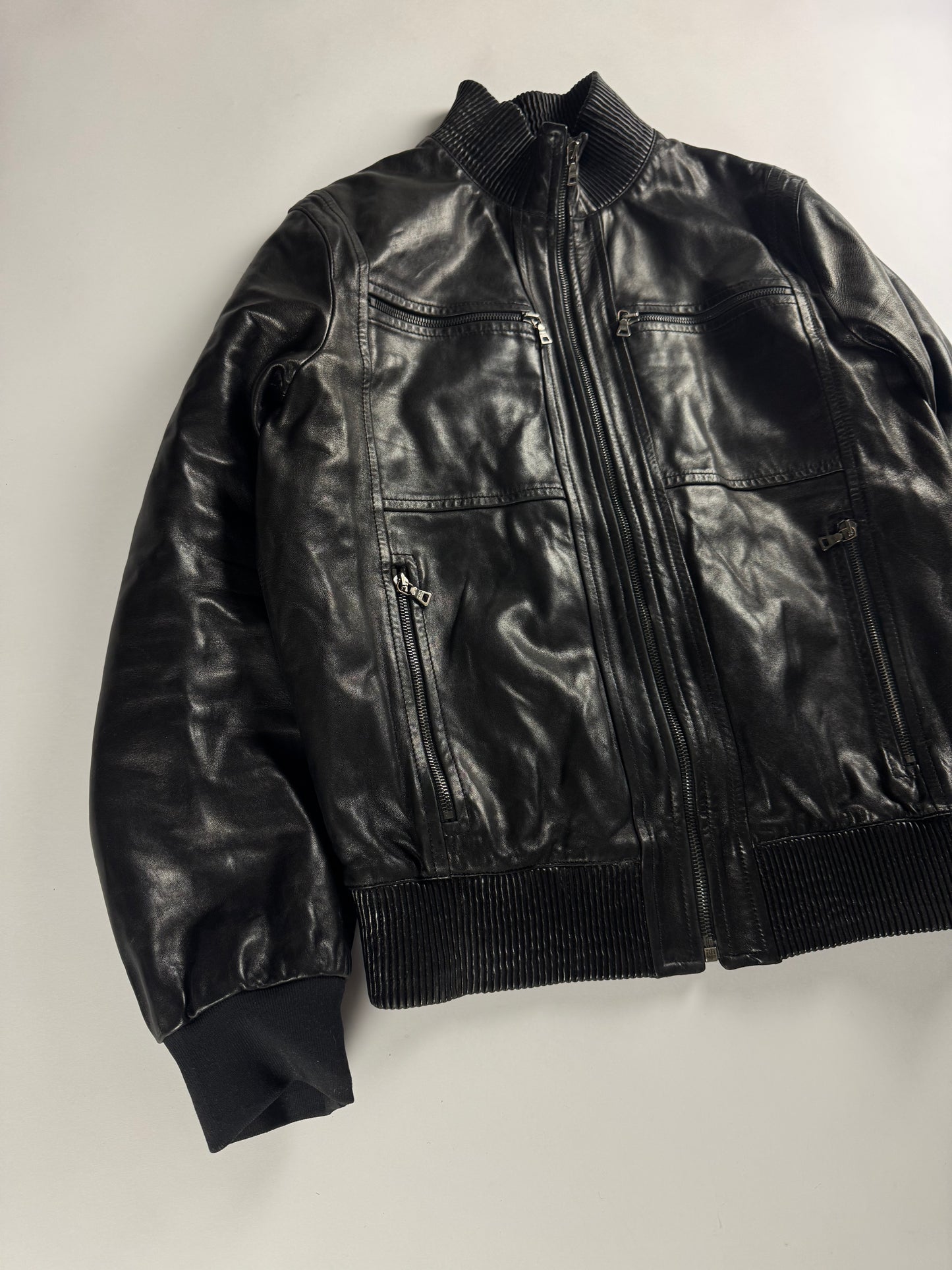 Prada Plissé Collar Leather Bomber Jacket FW 2007 - M