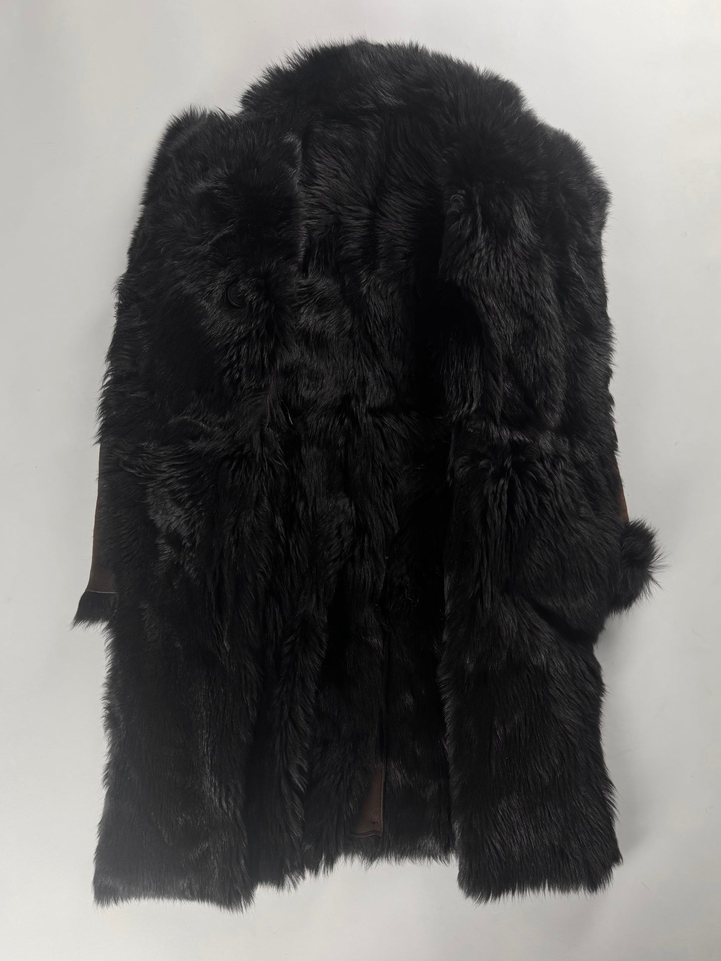 Prada Brown Fur Trimmed Brushed Sheepskin Leather Coat FW 2010 - S