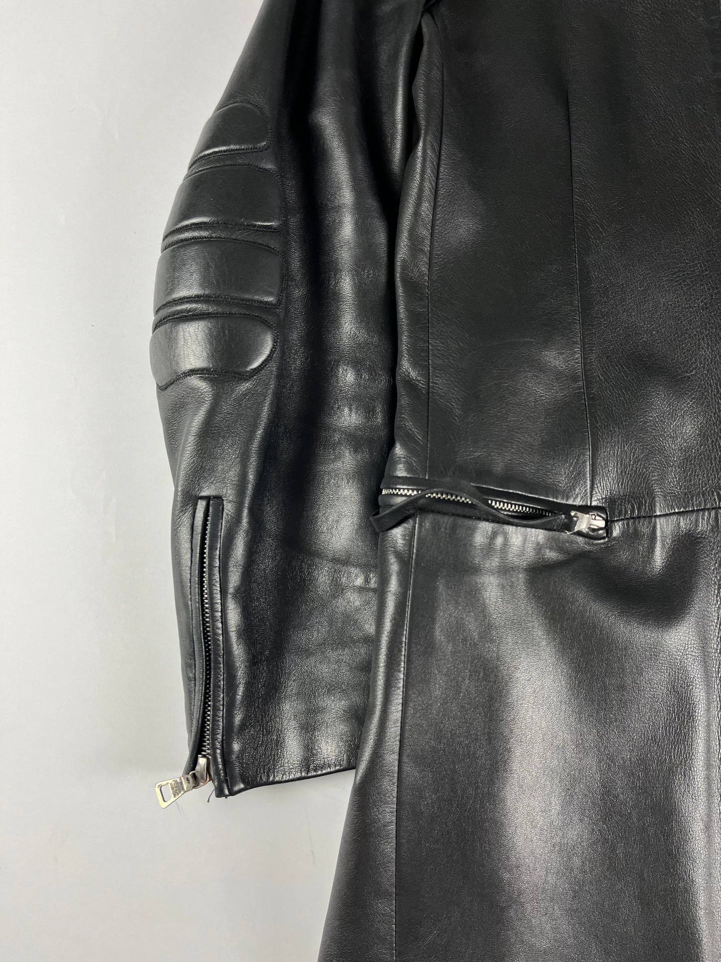 Prada Black Leather Padded Shoulder Coat FW 1999 - S