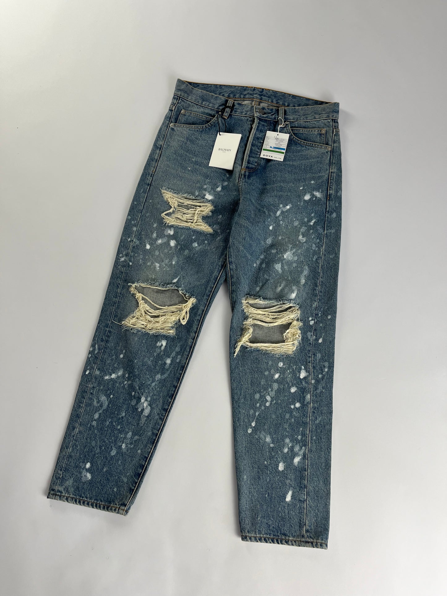 Balmain Sample Blue Painted Distressed Denim SS 2019 - 30 US