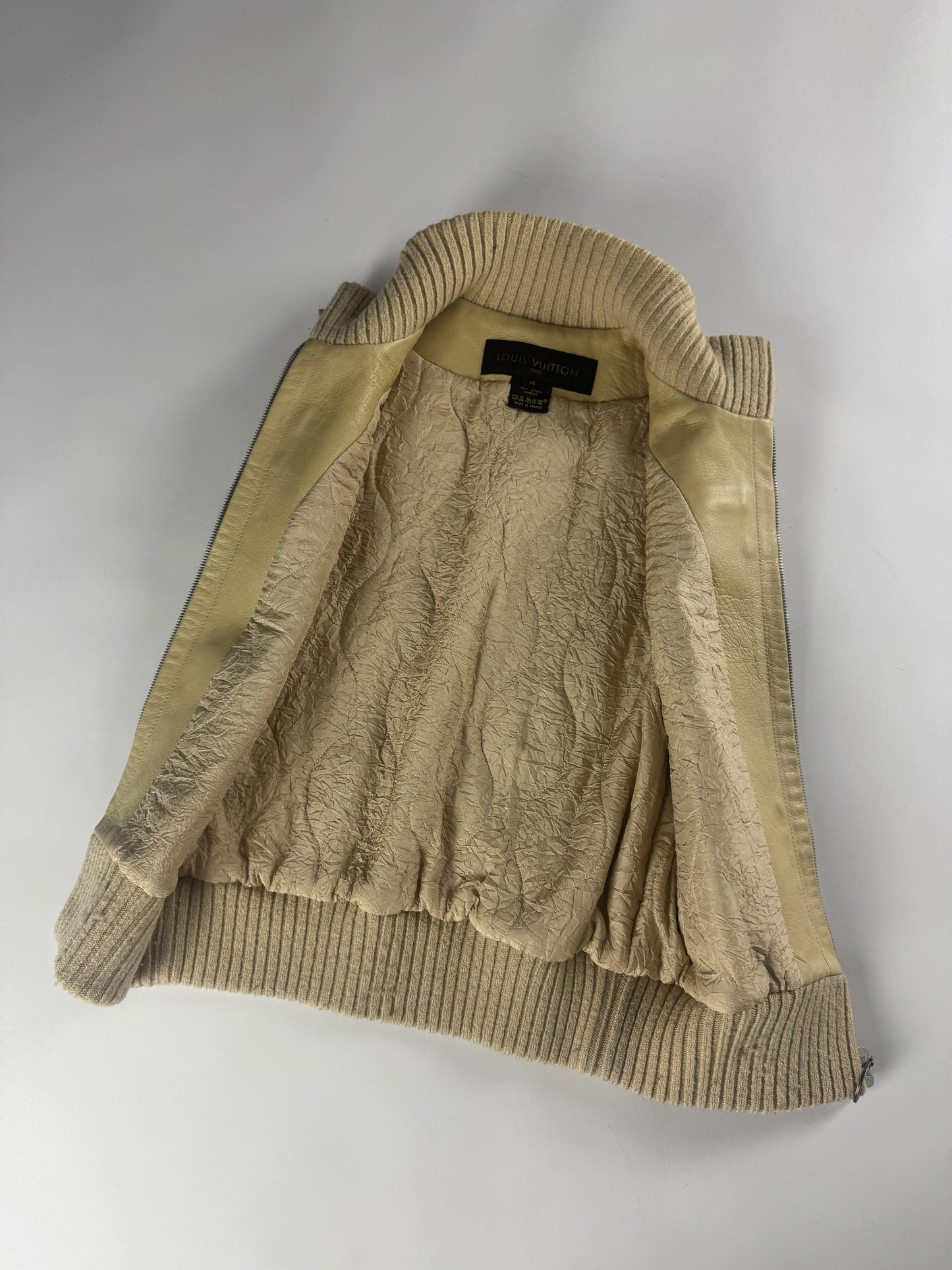Louis Vuitton Cream Leather Ribbed Knit Collar Vest 2000s - XS