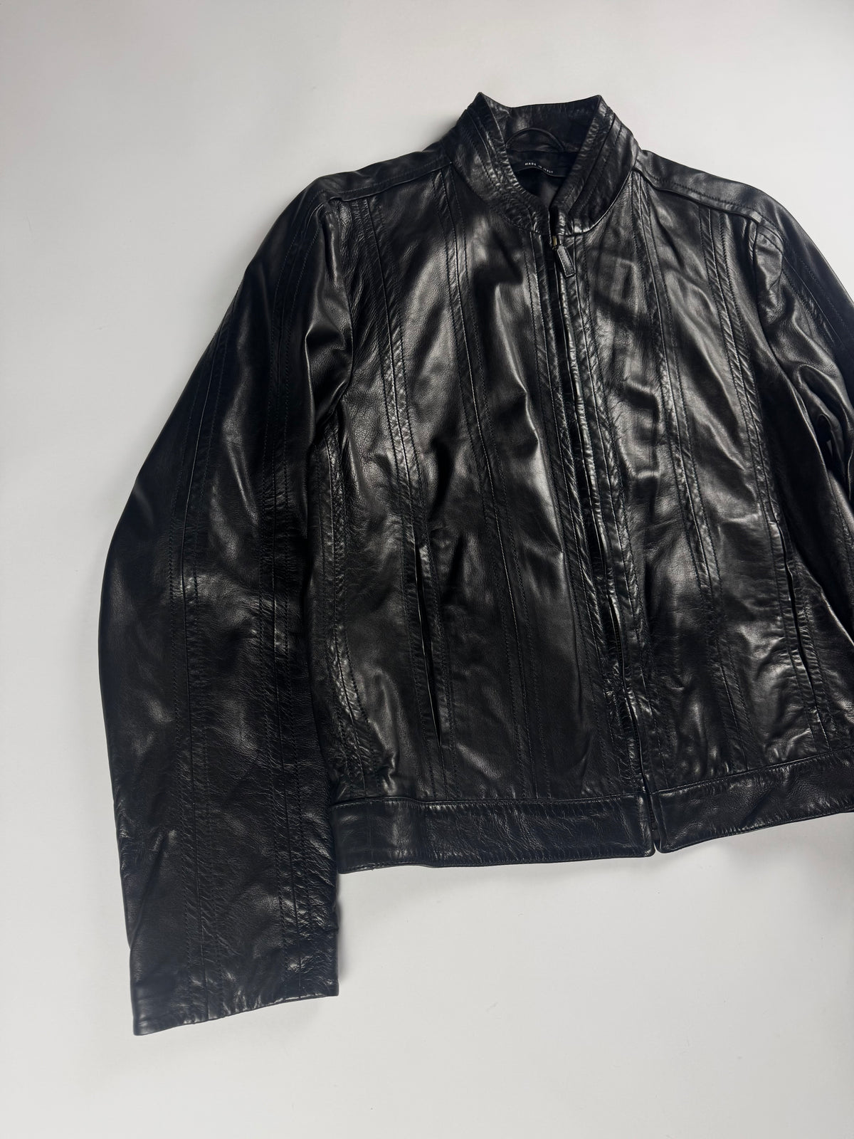 Gucci Tom Ford Dark Single Rider Stitched Panels Leather Jacket 2000s - M