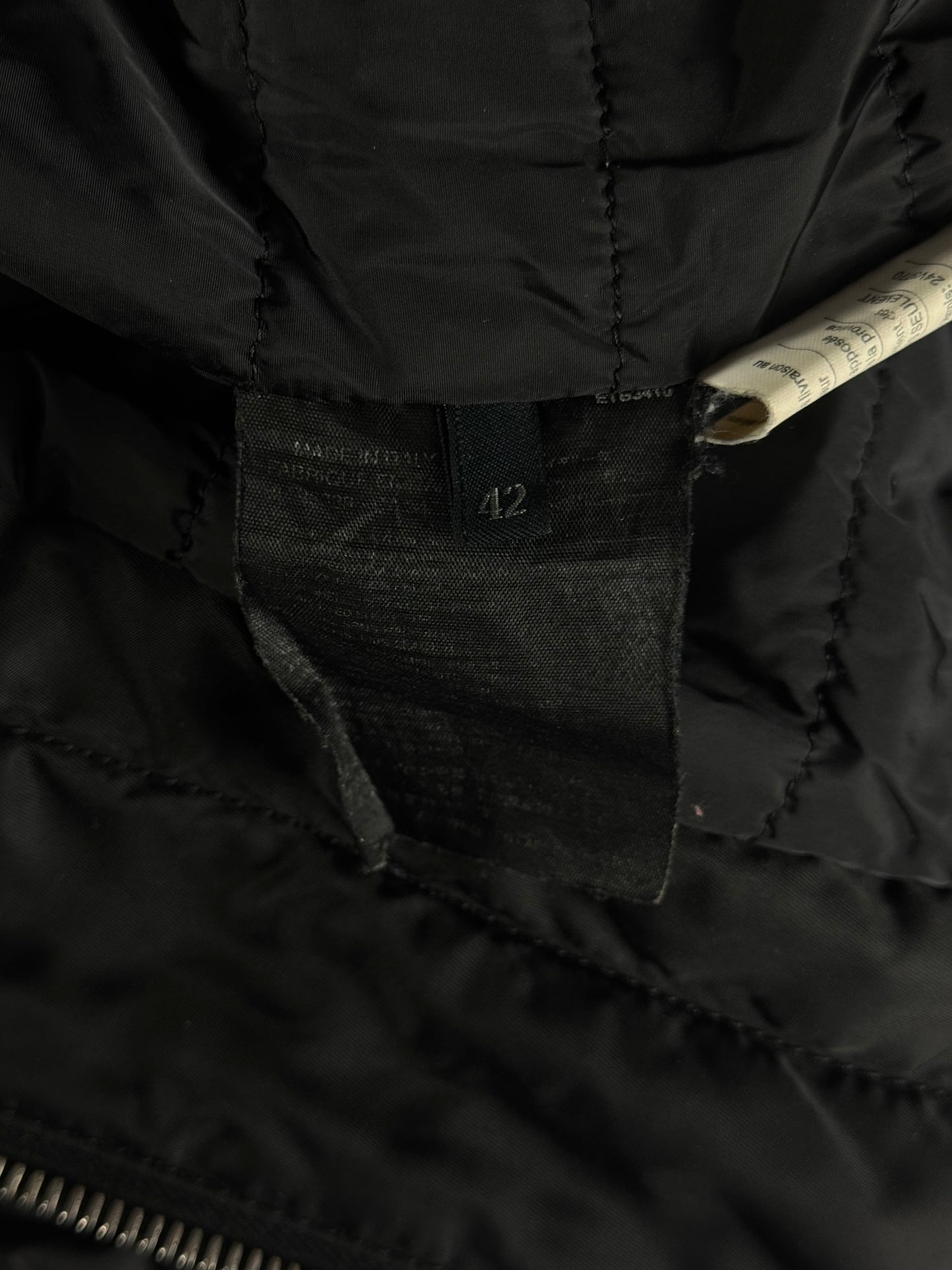 Prada Fur Collar Long Dark Nylon Coat 2000s - S