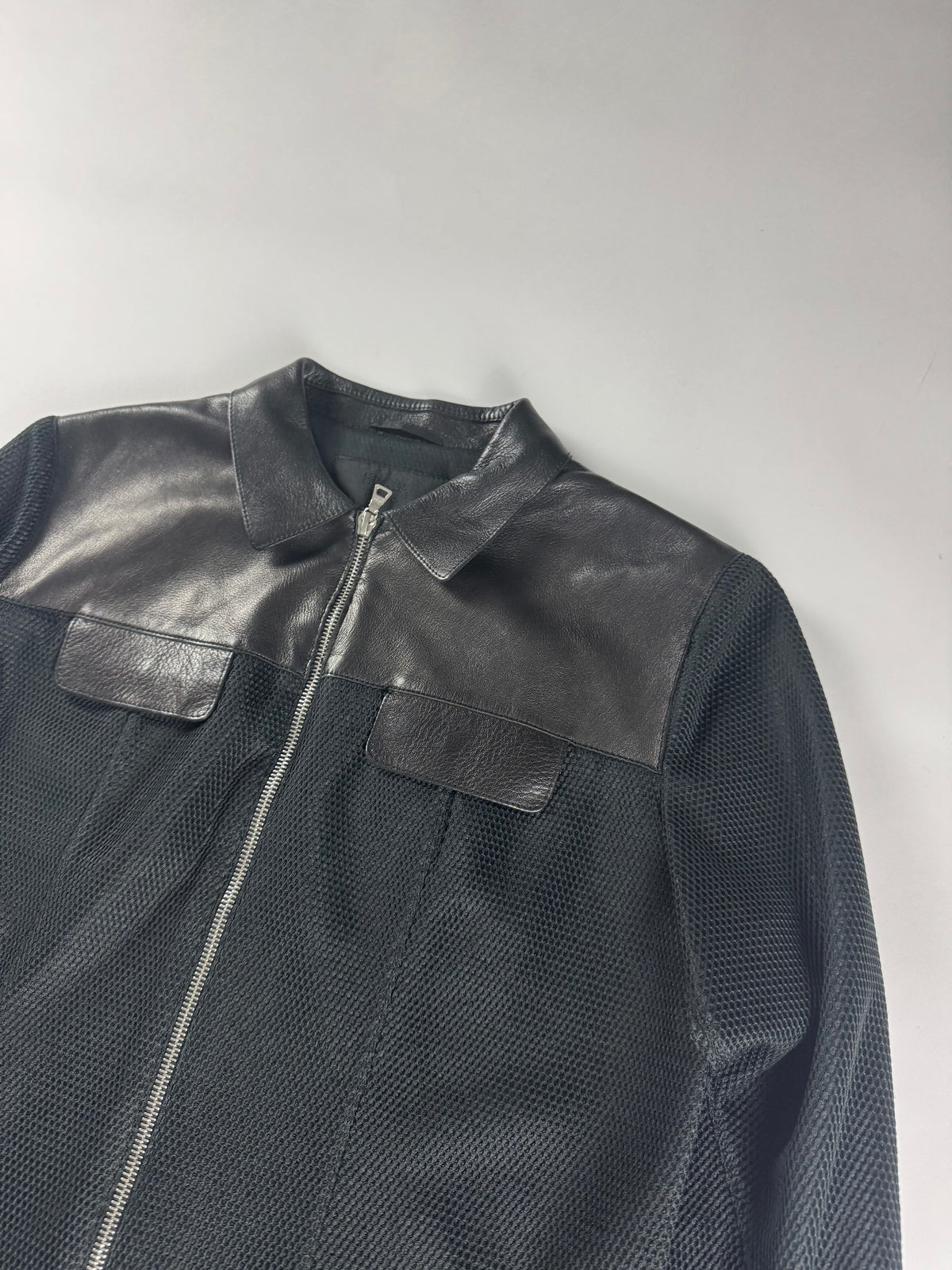Prada Black Mesh Leather Duo Moto Jacket SS 1999 - S