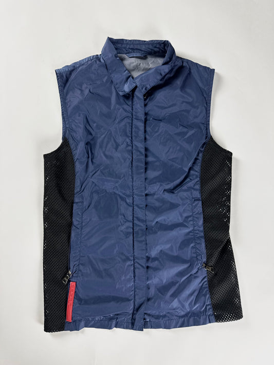 Prada Linea Rossa Mesh Sides Blue Sleeveless Vest SS 2000 - XS