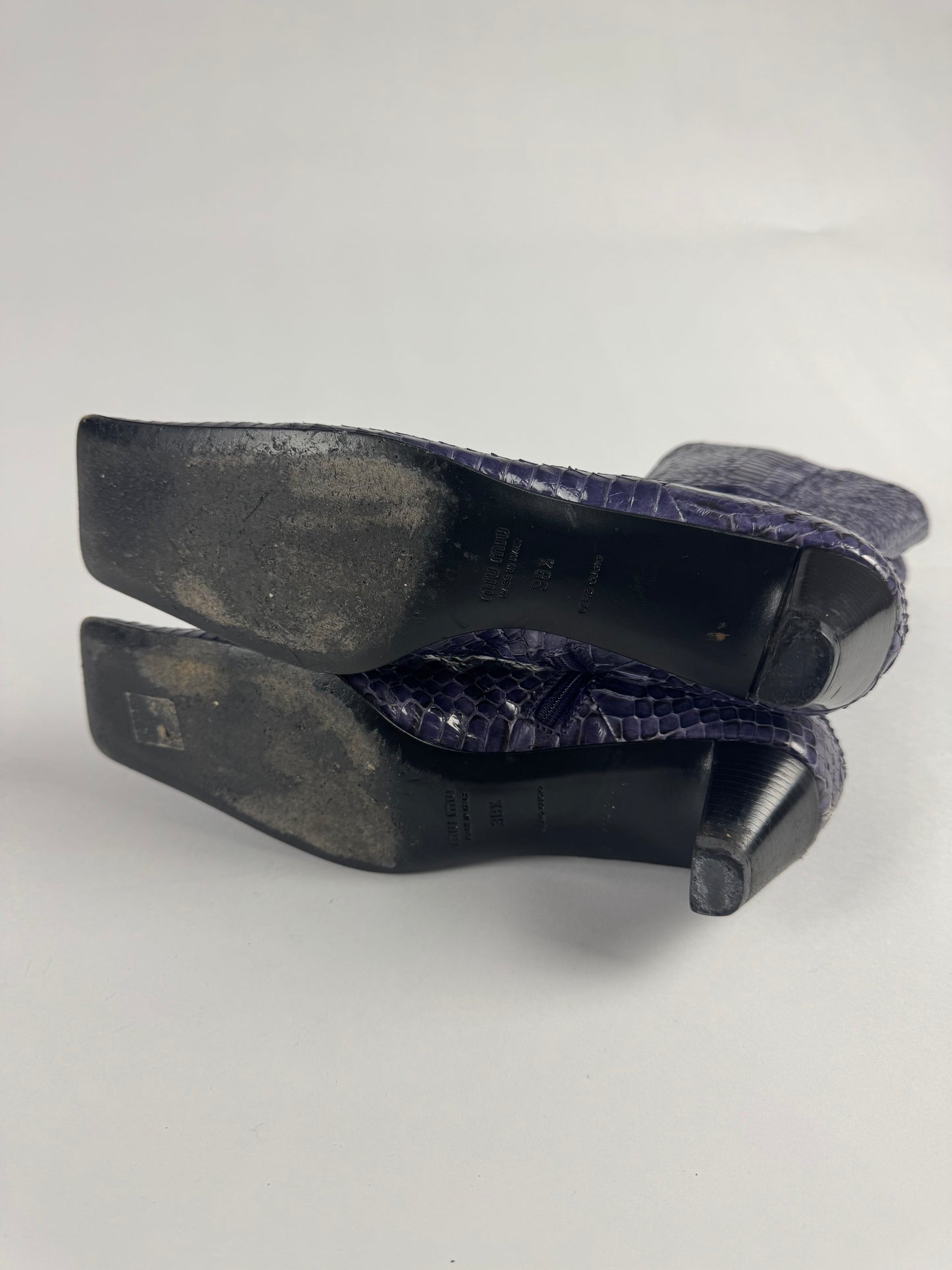 Miu Miu Snakeskin Tan Purple Python Square Toe Leather Boots FW 1999 - 38,5 IT/39,5 EU