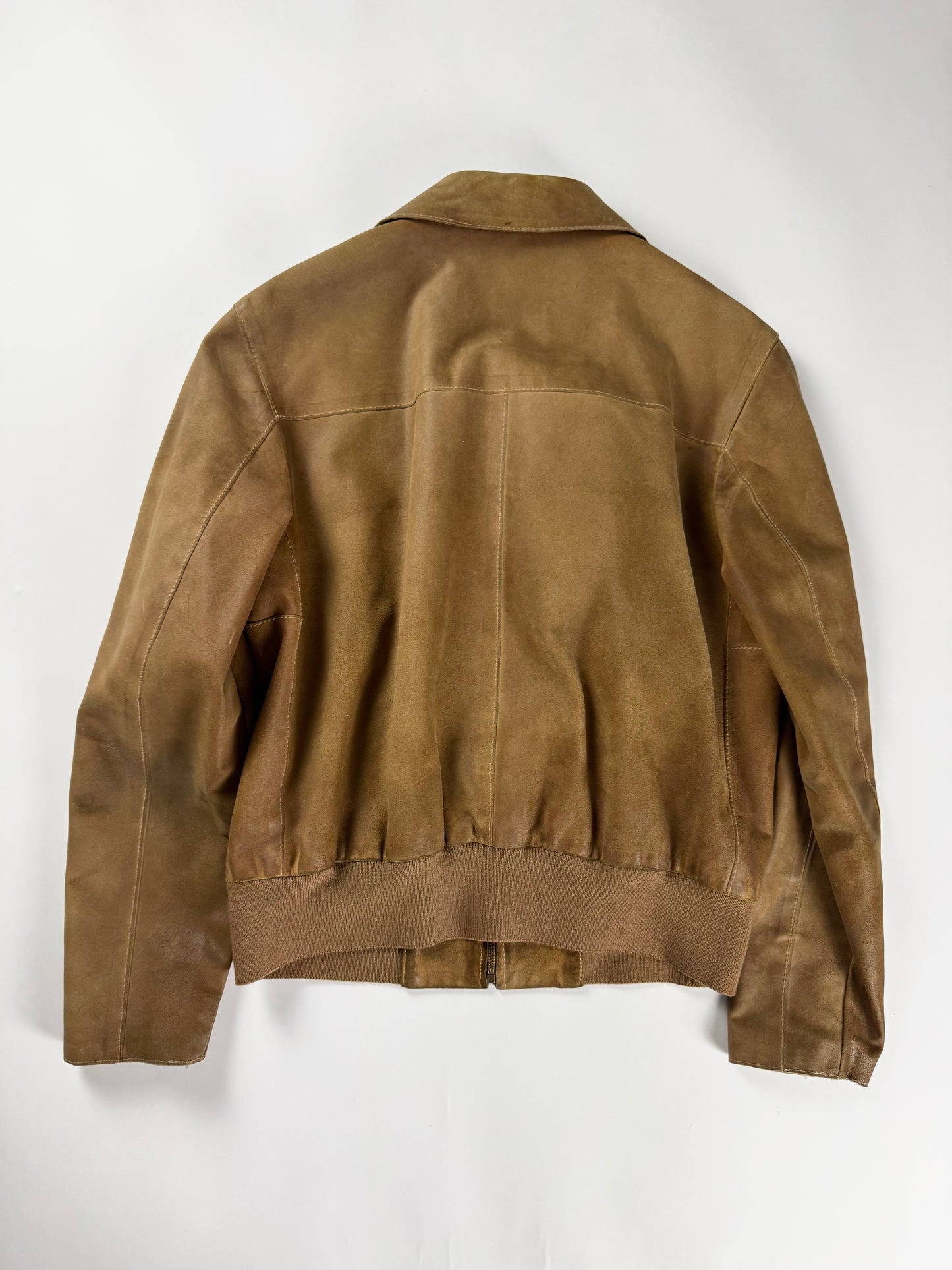 Miu Miu Camel Tan Leather Bomber Pointed Collar Jacket 2000s - M