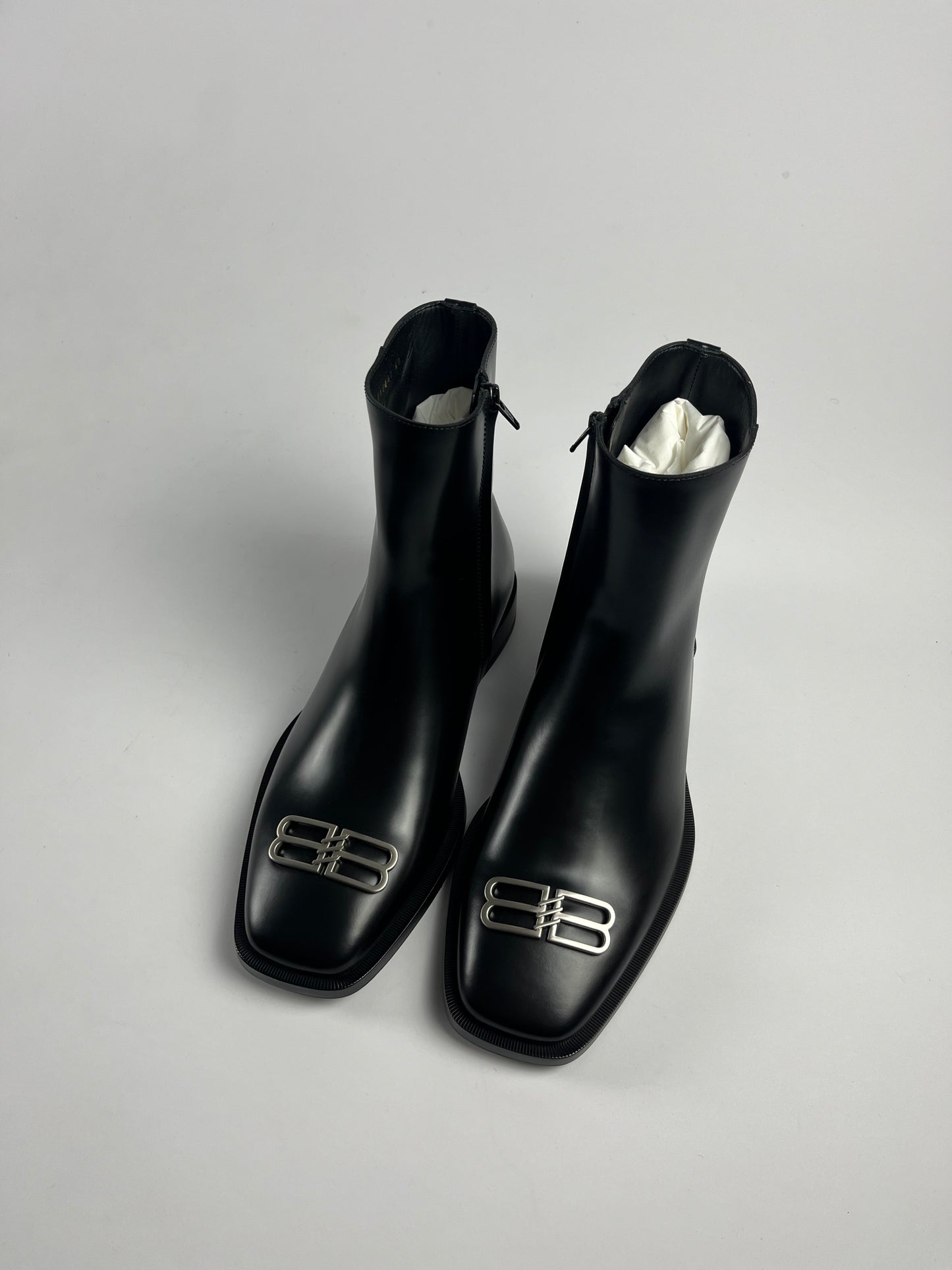 Balenciaga Square Toe Silver BB Rim Leather Ankle Boots FW 2019 - 40 EU
