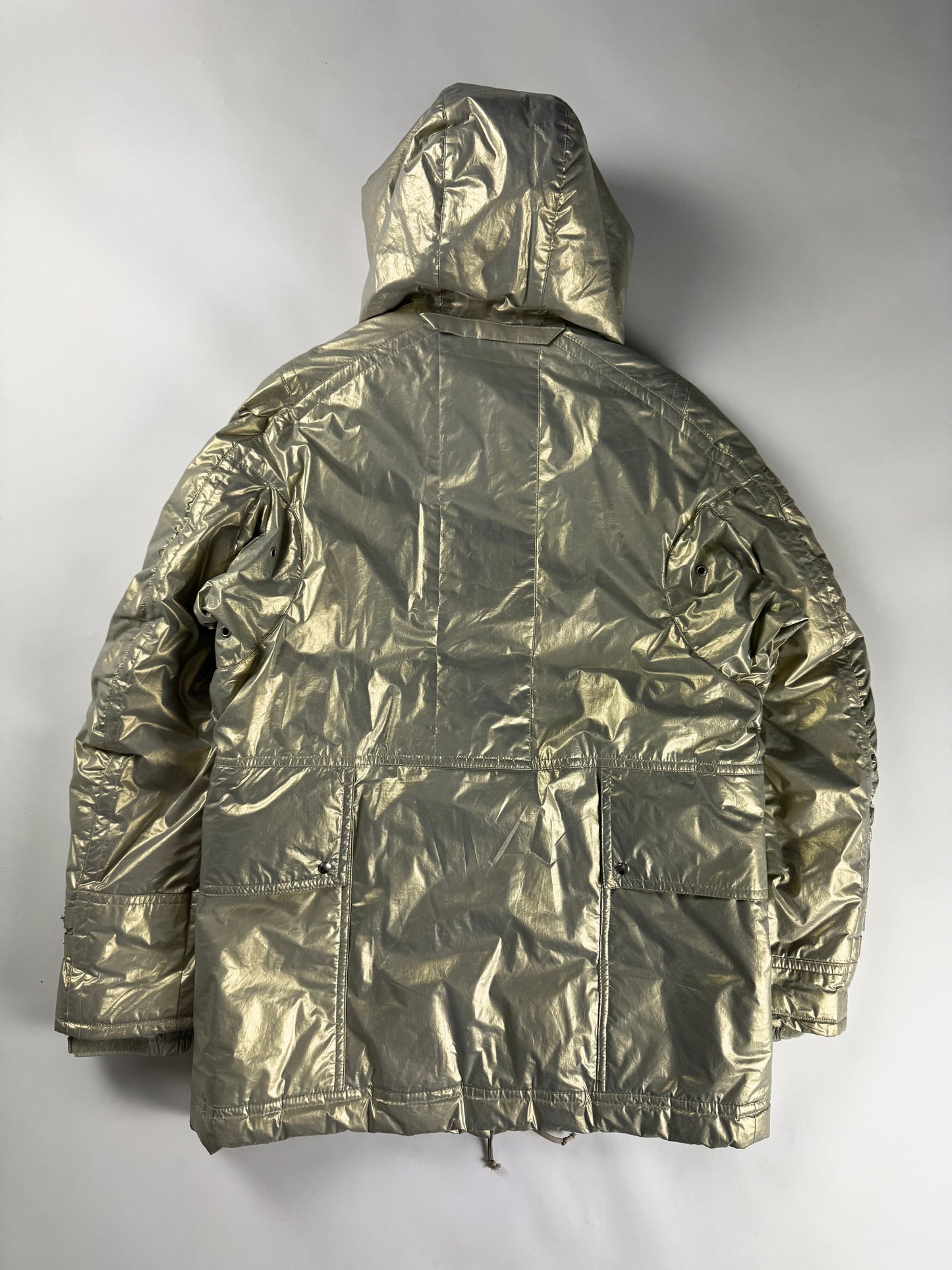 Prada Bright Silver Thermal Shearling Lining Astronaute Parka Jacket 2000s - M