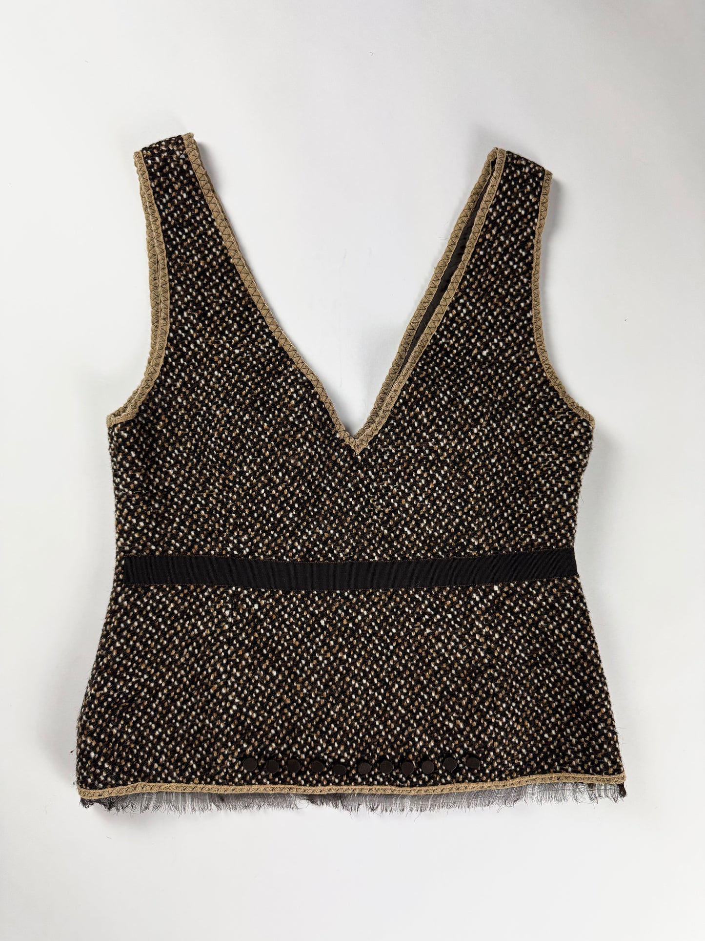 Prada Wool Tweed V Collar Top FW 2000 - M