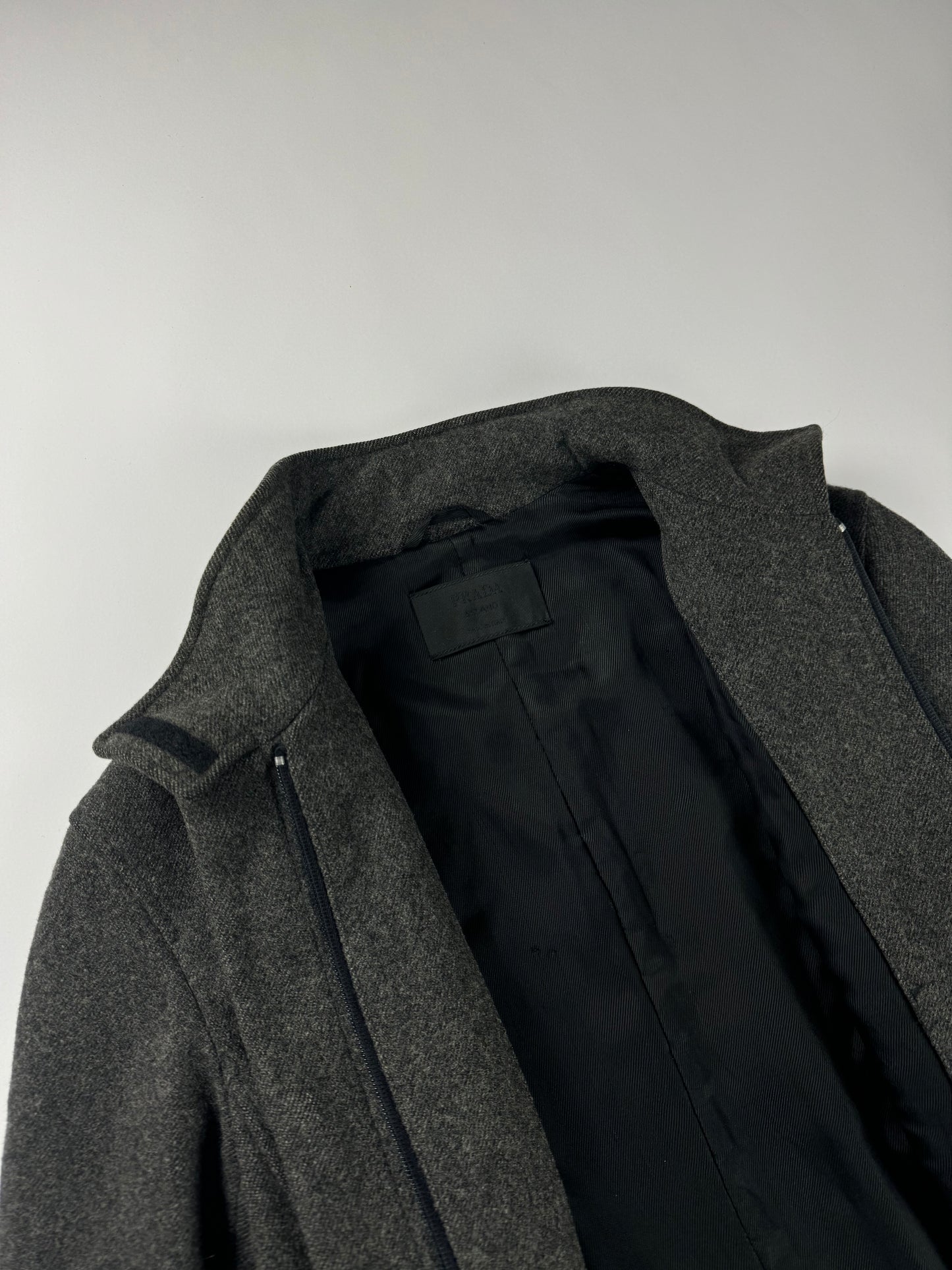 Prada Smoke Charcoal Wool Funnel Neck Coat FW 1998 - S