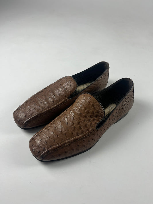 Prada Exotic Ostrich Brown Leather Loafers SS 2005 - 6 IT/41 EU