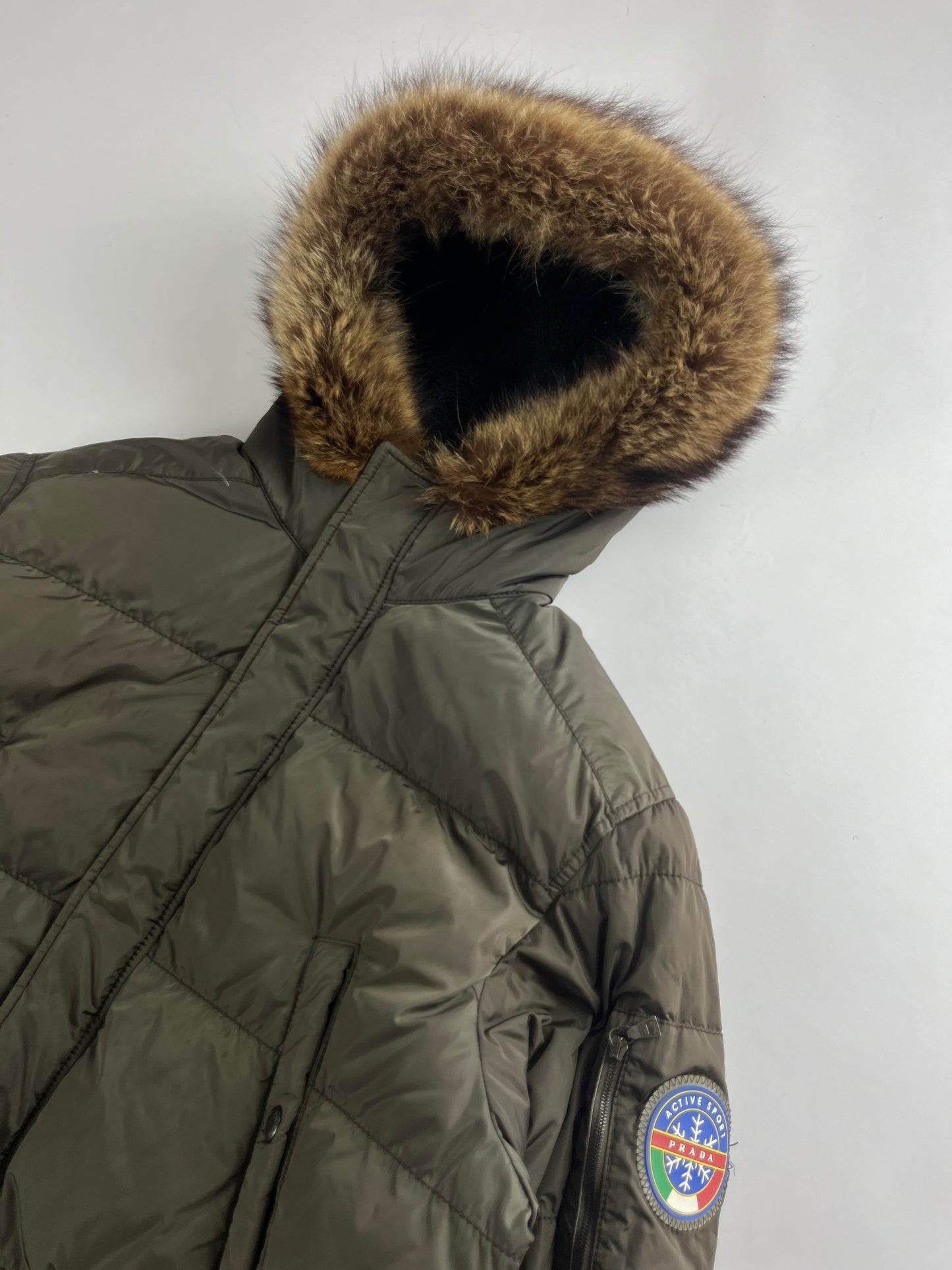 Prada Ski Fur Hooded Puffer Long Down Jacket - M