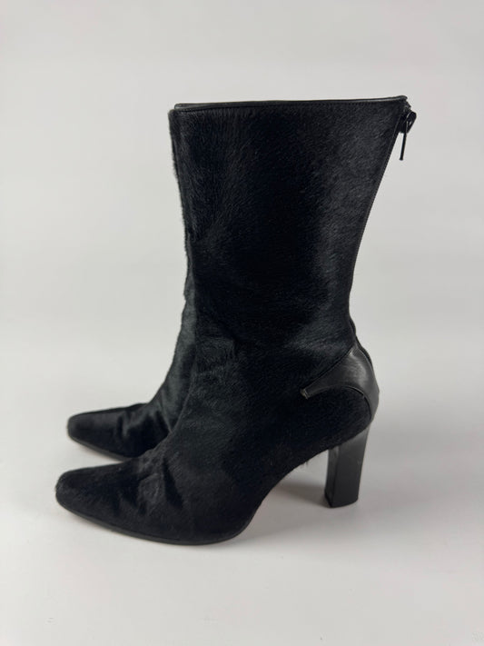 Celine Black Pony Hair Heel Ankle Boots 2000s - 38,5 EU