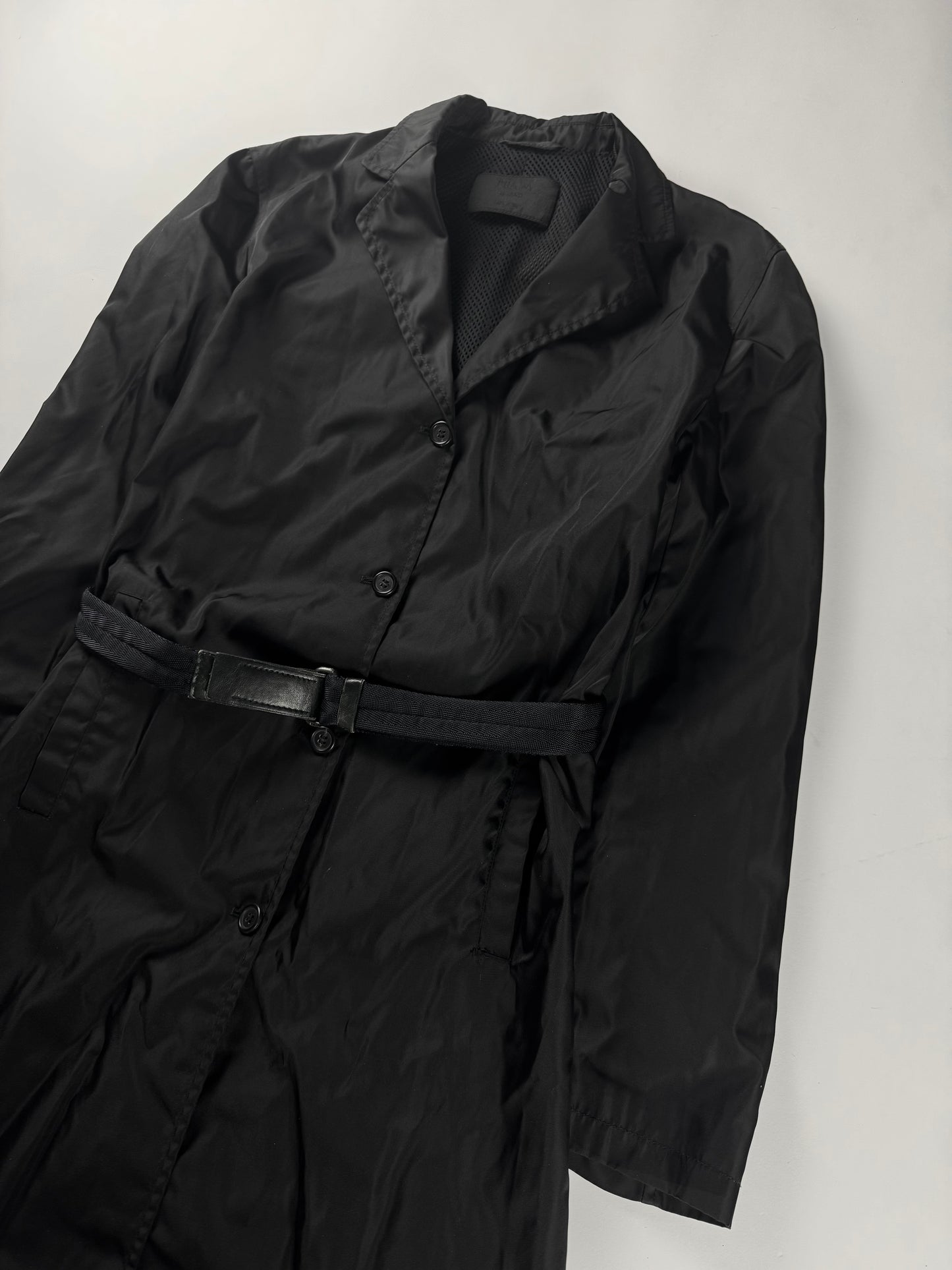Prada Inside Mesh Strapped Belted Nylon Coat FW 1999 - XS