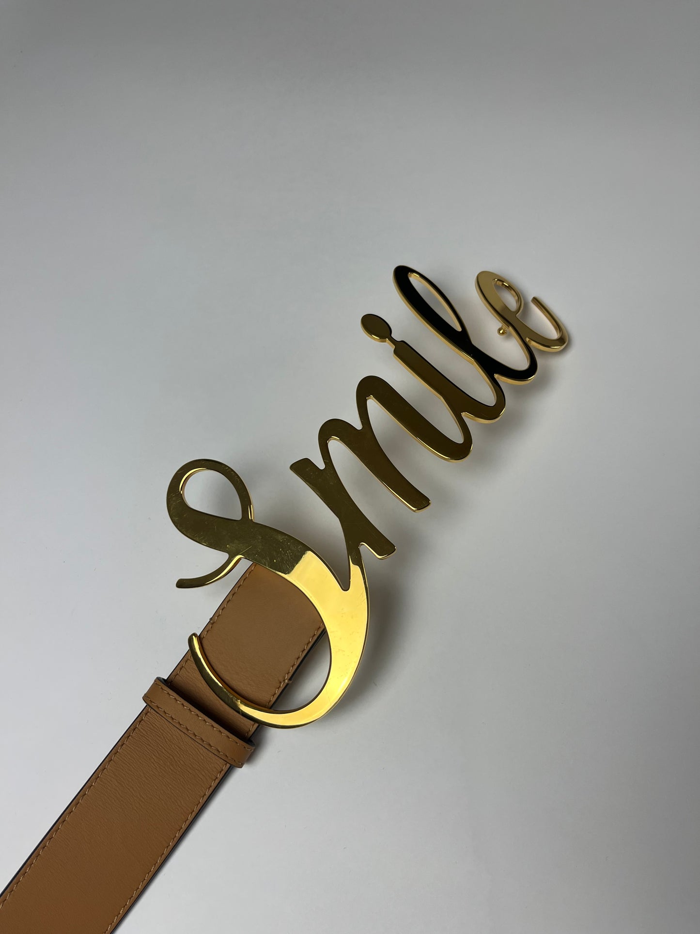 Loewe Smile Calfskin Logo Brown Buckle Belt - 95 cm