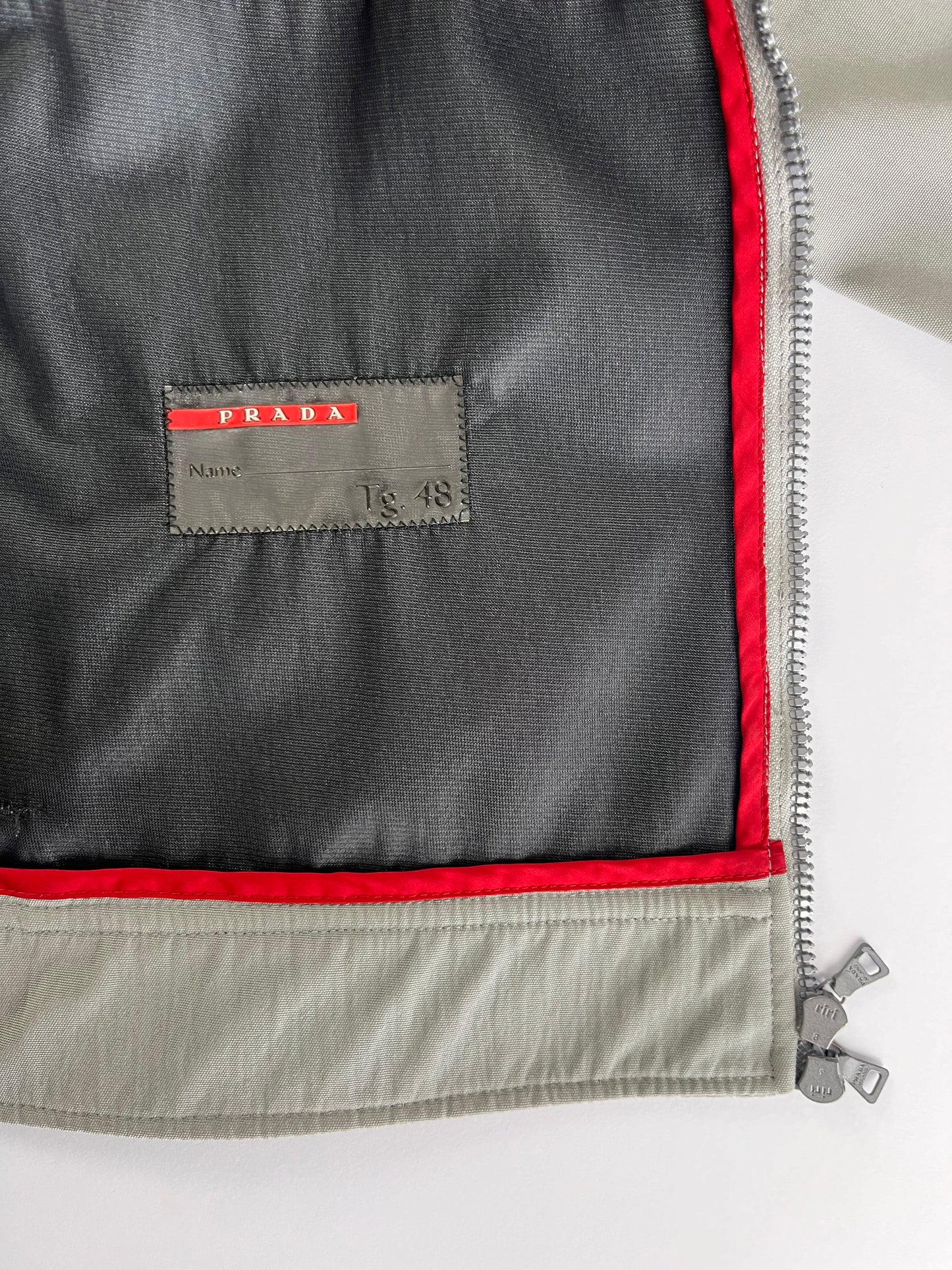 Prada Light Grey Modern Strapped Double Zip Nylon Moto Jacket SS 2000 - M