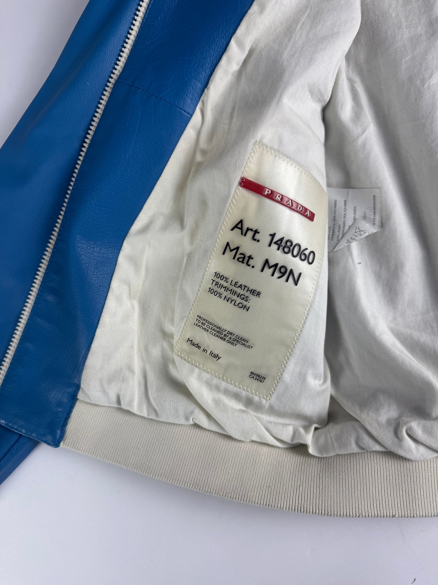 Prada Electric Blue Leather Varsity Bomber Jacket Challenge 2003 - M