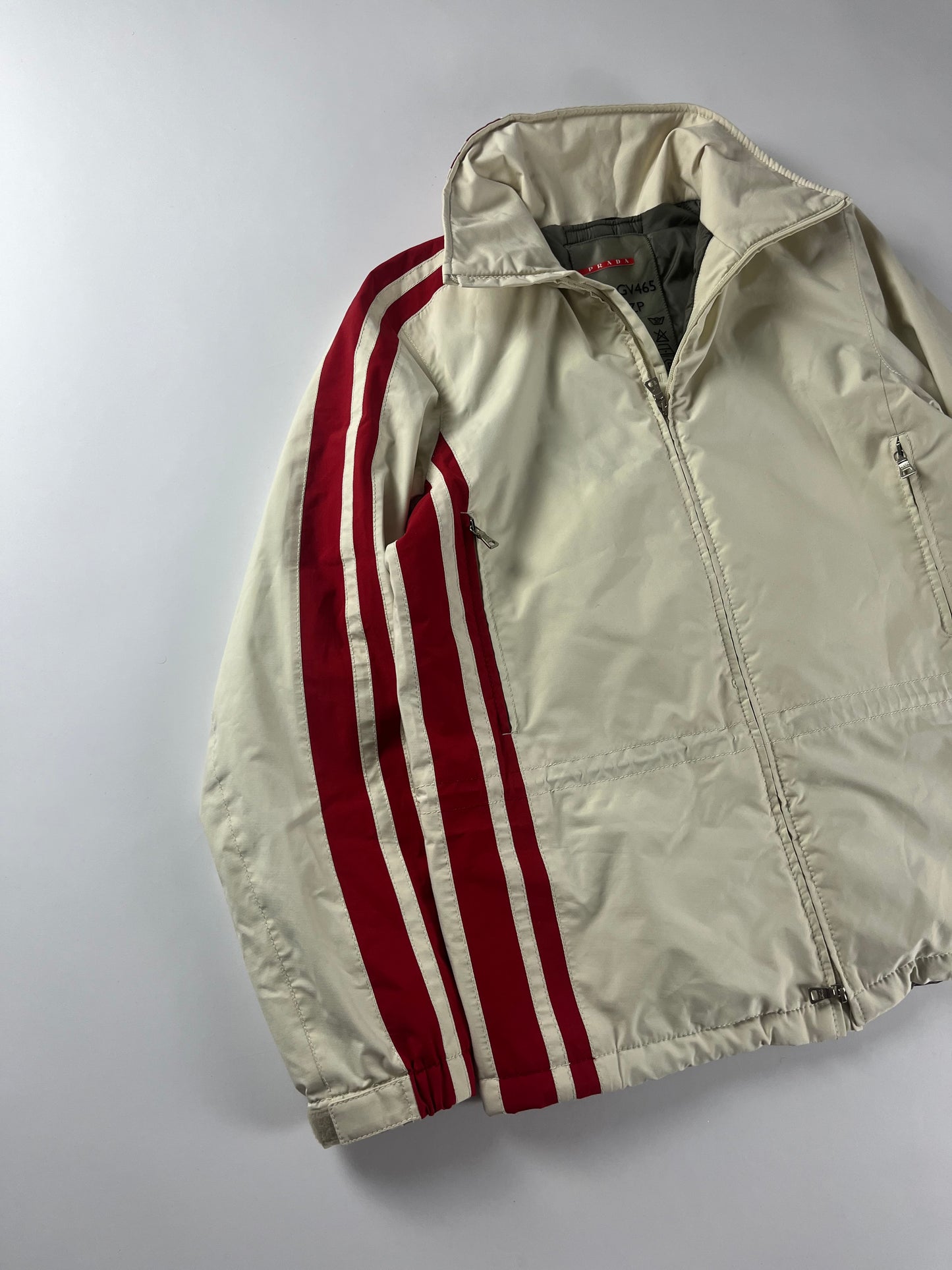 Prada Linea Rossa Sample Tracksuit Red Stripes Nylon Jacket 2000s - L
