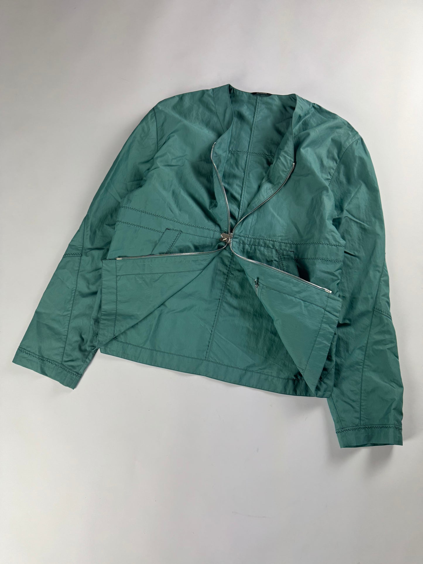 Hermès Sample Turquoise Lightweight V Neck Blouson Exposed Stitching SS 2022 - M