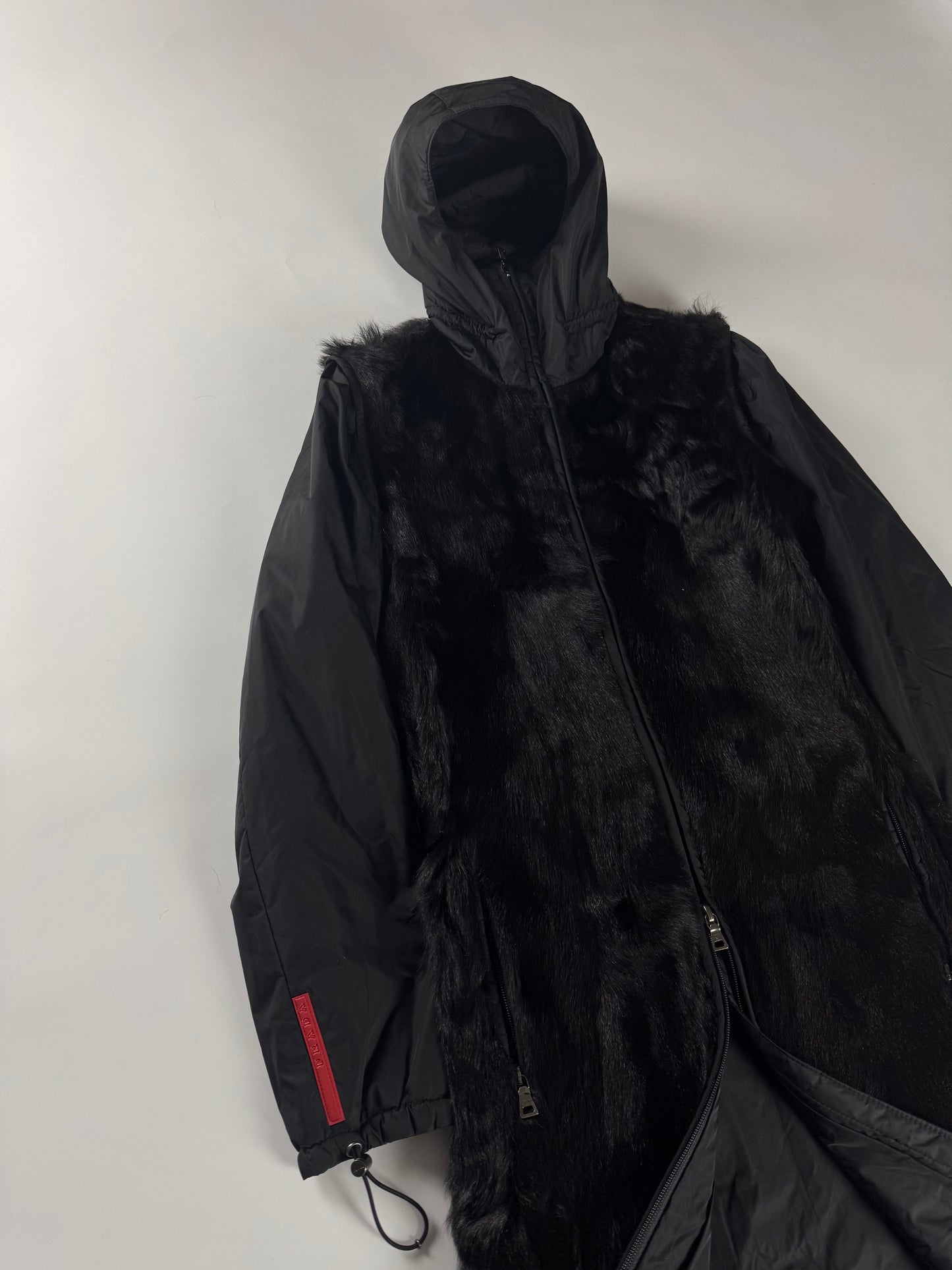 Prada Linea Rossa Convertible Sleeve Dyed Kid Fur Hooded Coat FW 1999 - S