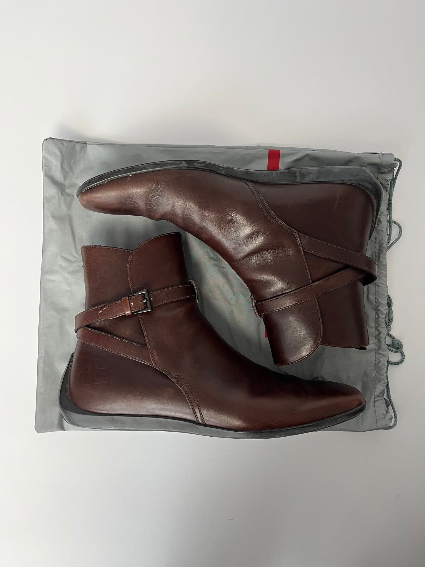 Prada Brown Leather Belted Boots FW 2011 - 44 EU