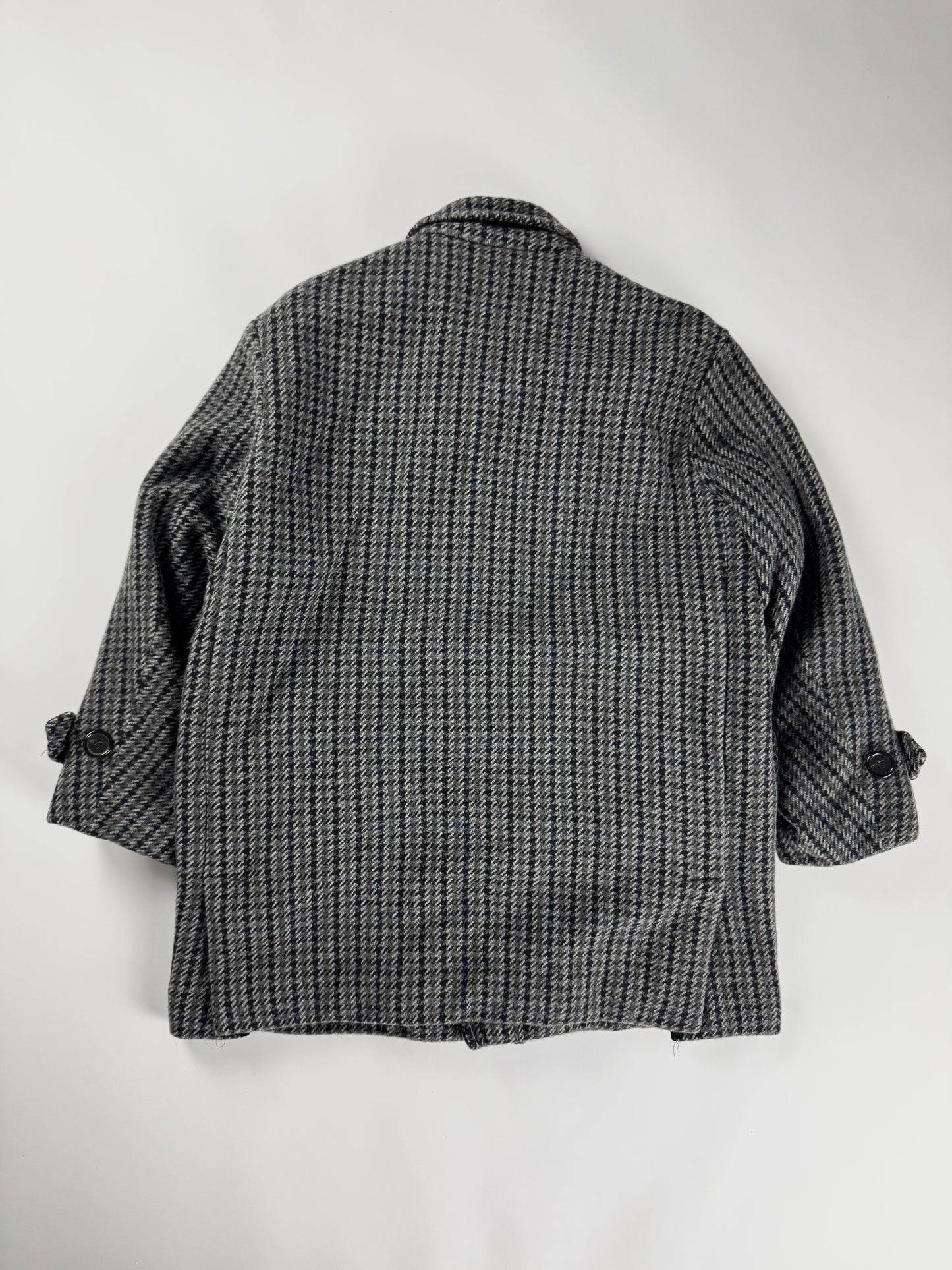 Prada Grey Houndstooth Patch Pockets Wool Oversized Coat FW 2003 - L