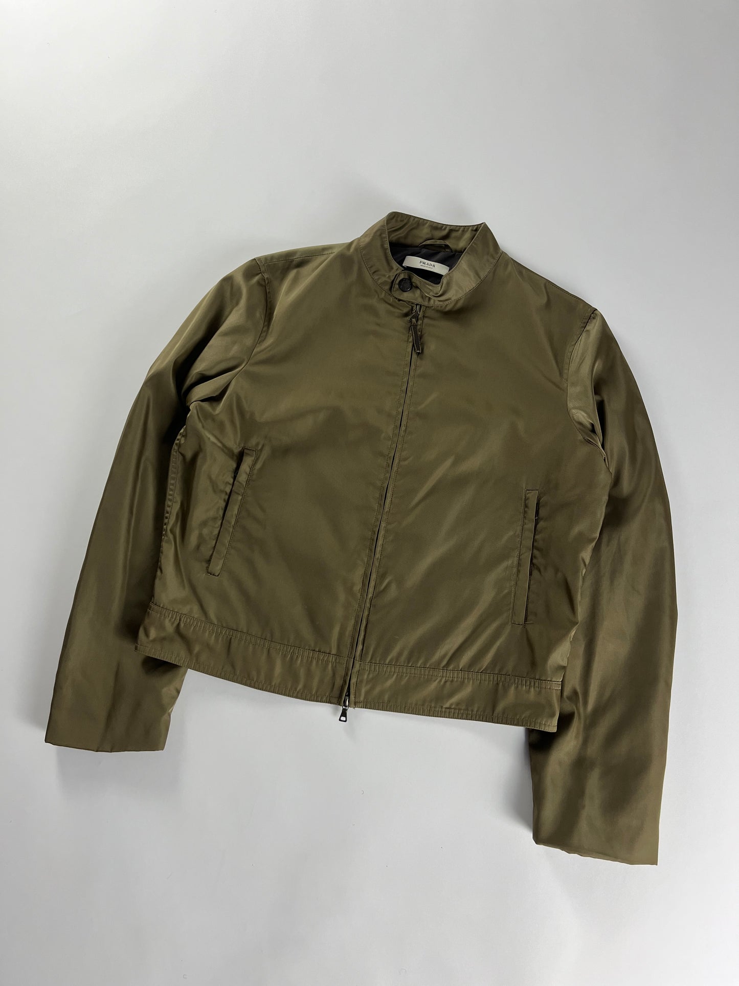 Prada Jungle Green Light Nylon Moto Fit Jacket 2000s - L