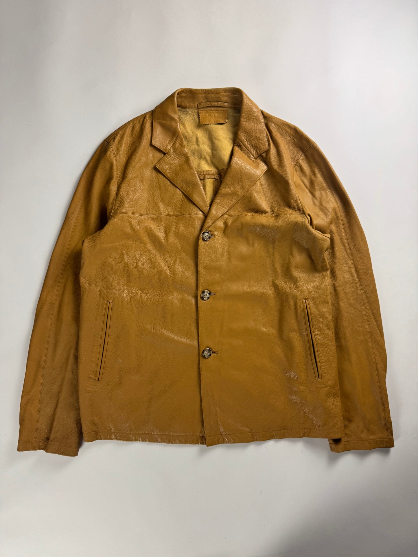 Prada Minimalist Camel Leather Buttoned Jacket SS 2001 - L