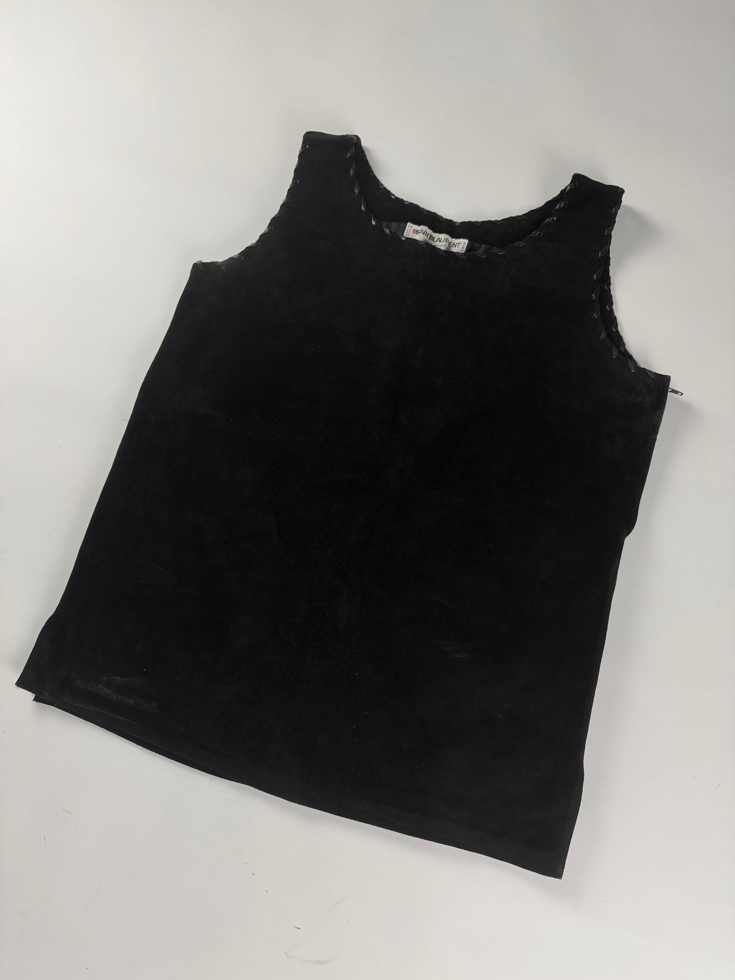 Yves Saint Laurent Suede Leather Sewing Tank Top 1990s - S