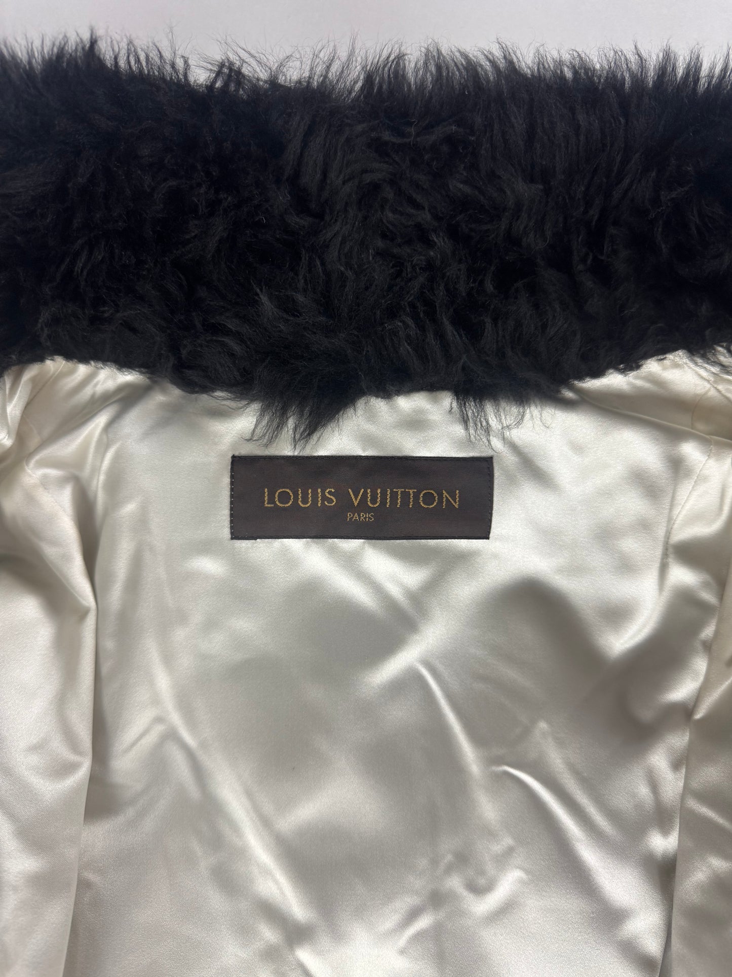 Louis Vuitton Sample Black Lamb Fuzzy Fur Crop Side Button Jacket FW 2015 - XS