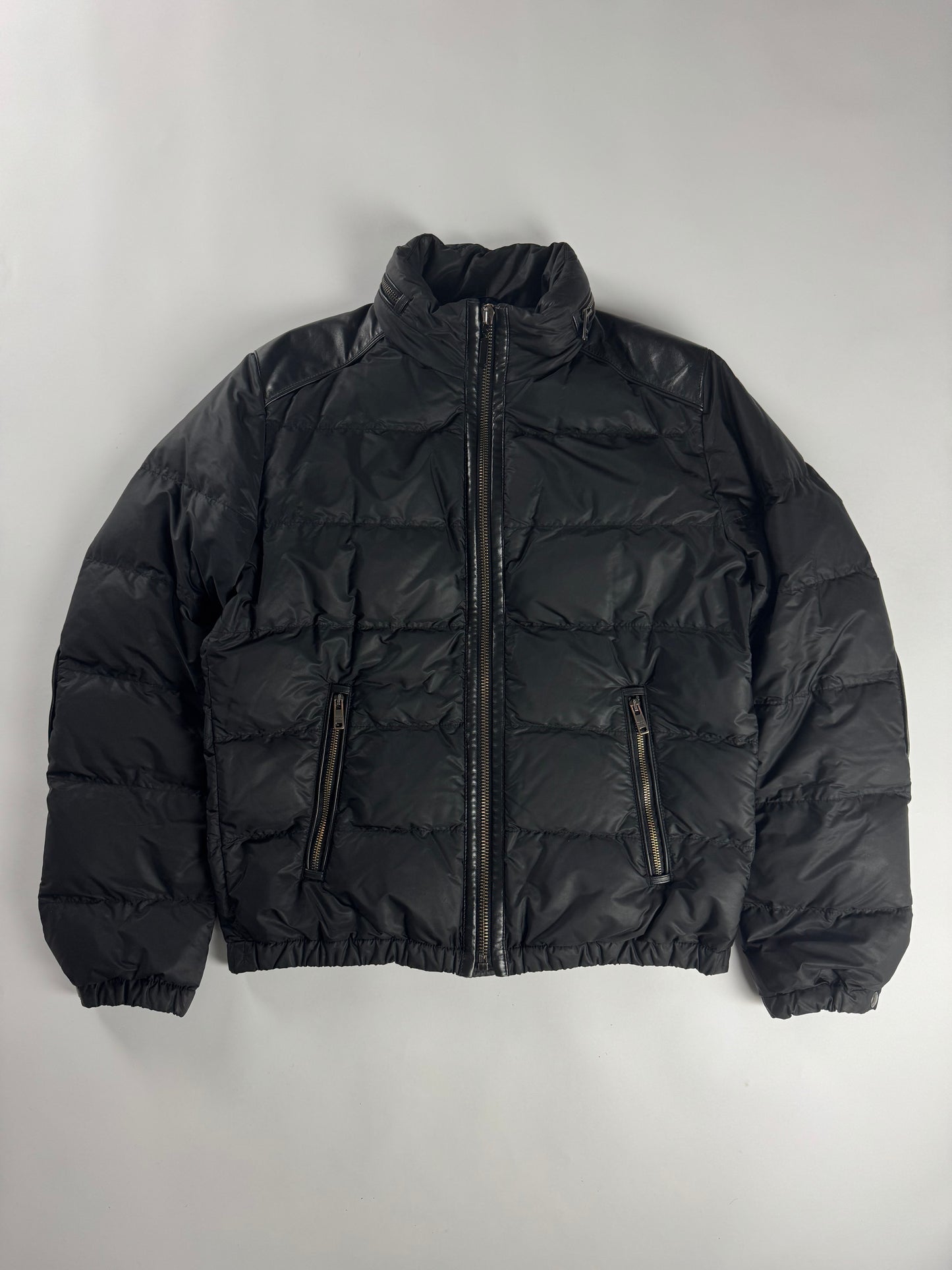 Prada Leather Trimmed Convertible Hooded Puffer Jacket FW 2015 - M