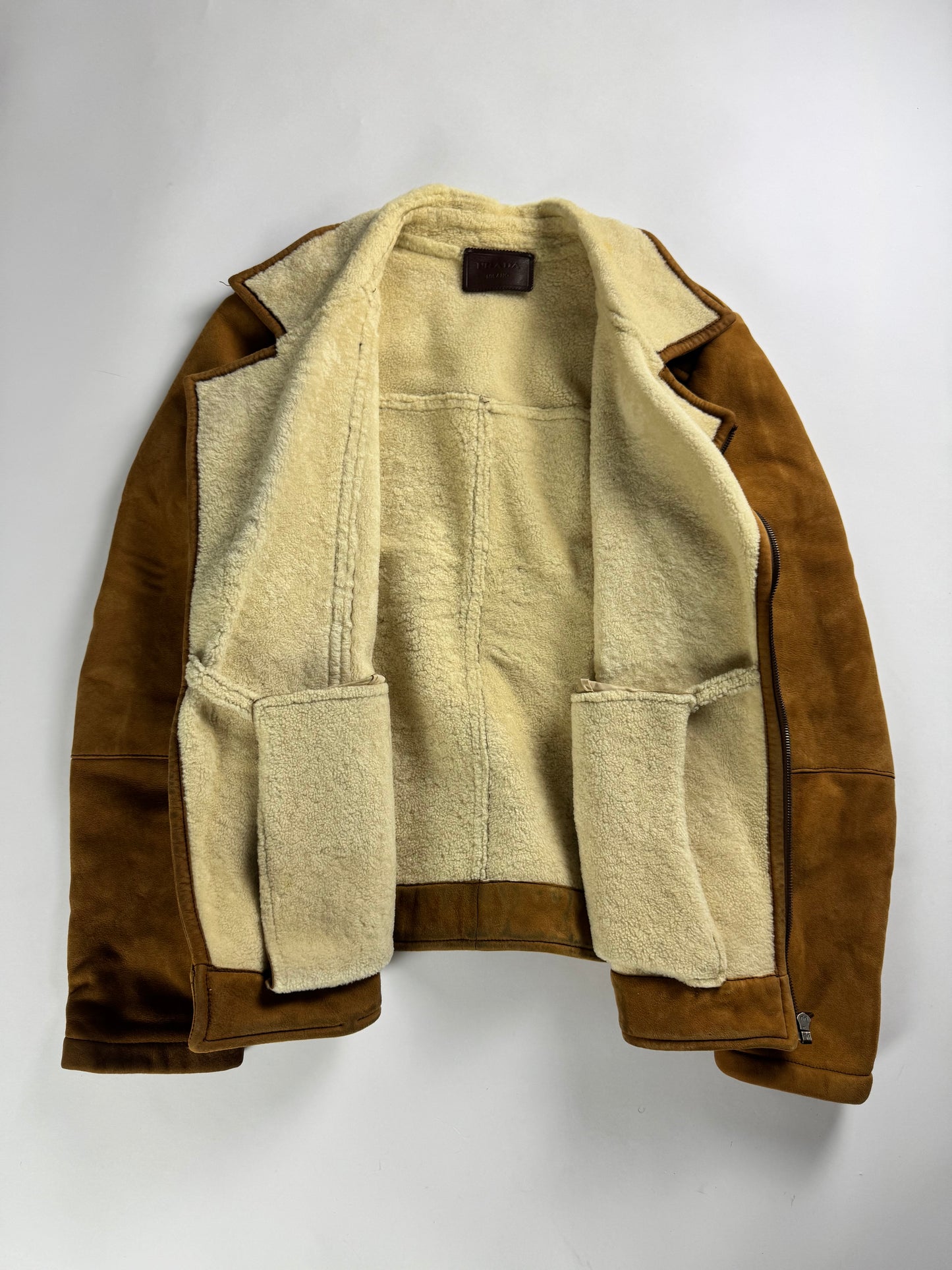 Prada Malboro Brown Shearling Perfecto Jacket FW 2011 - M