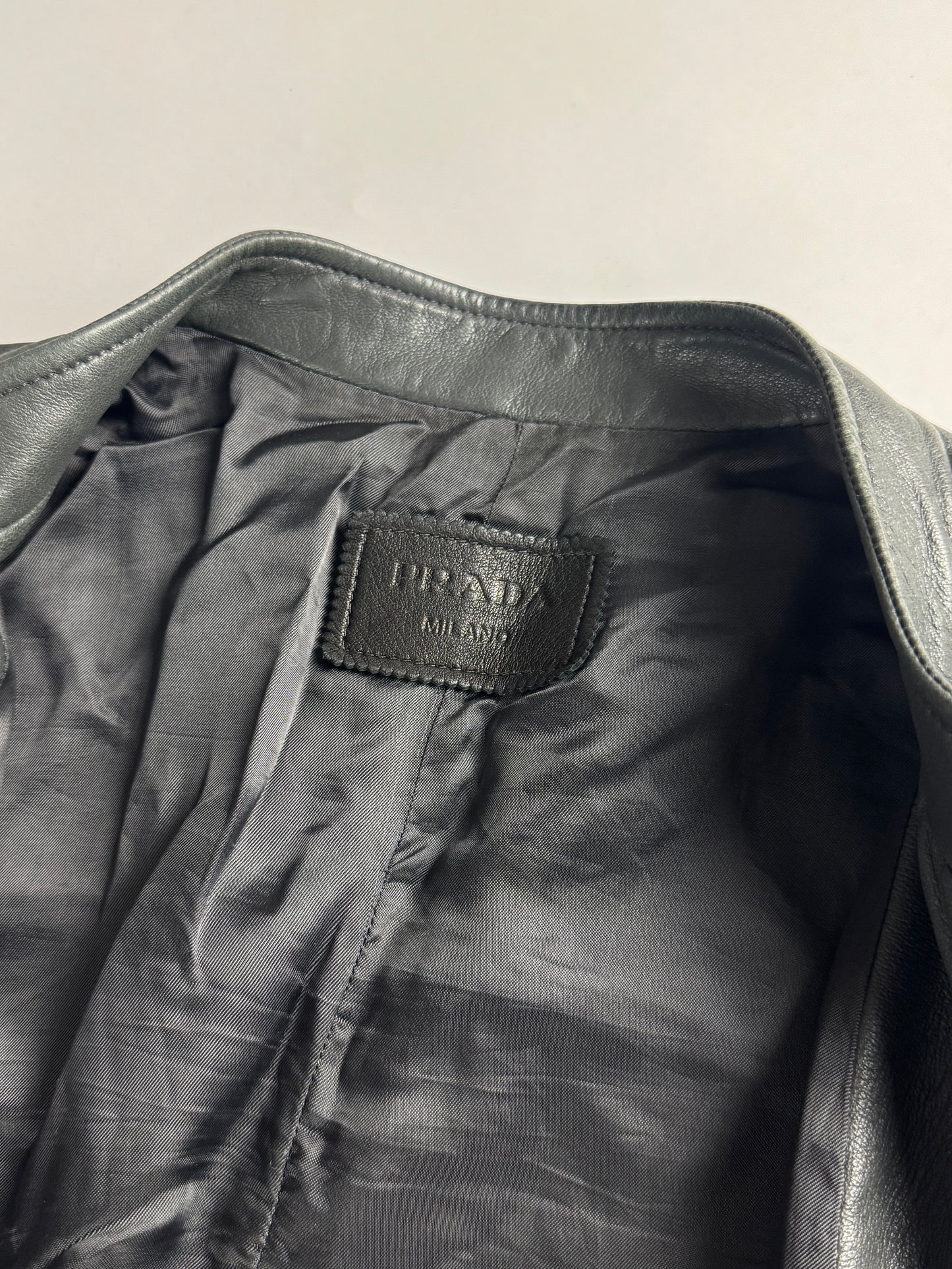 Prada Dark Grey Smooth Leather Minimalist Side Pocket Moto Jacket FW 2012 - M
