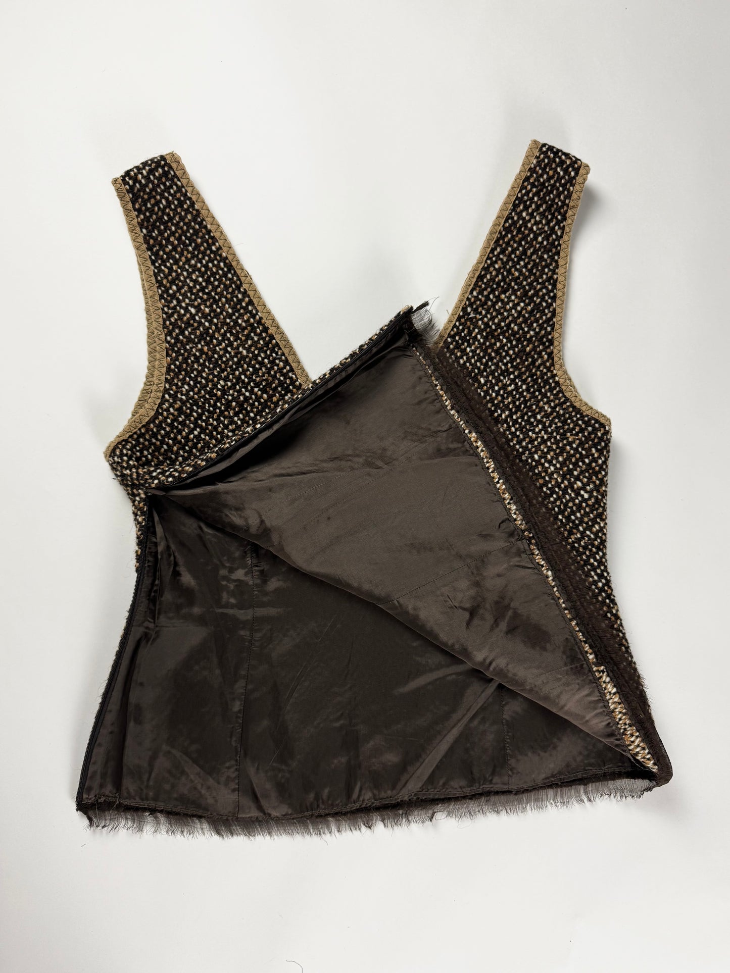 Prada Wool Tweed V Collar Top FW 2000 - M