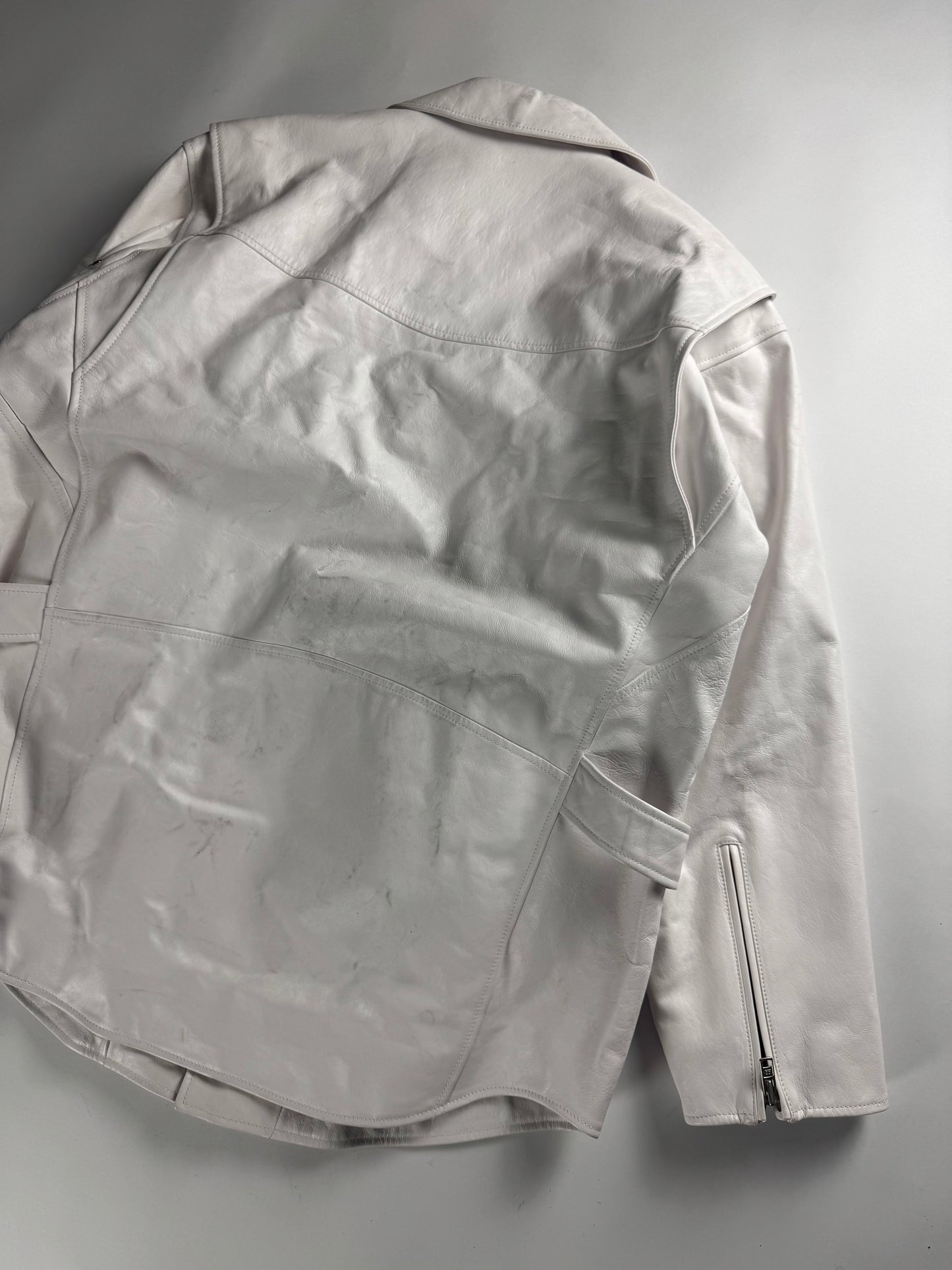 Balenciaga 80s Biker Smooth Optical White Calf Leather Oversized Perfecto Jacket SS 2020 - M