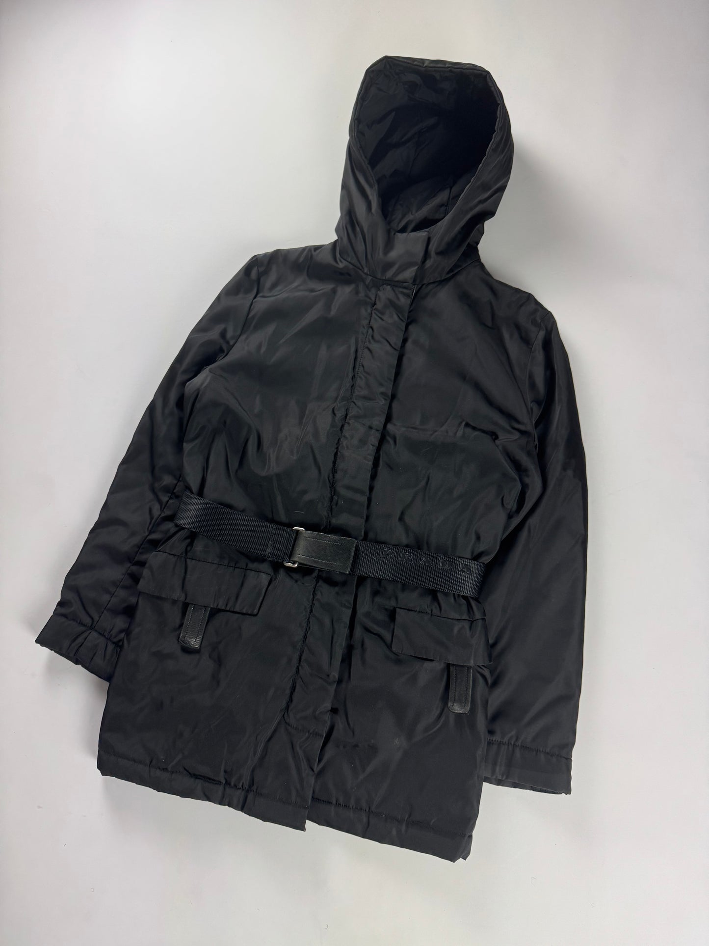 Prada Strapped Belted Nylon Hooded Coat FW 1999 - S