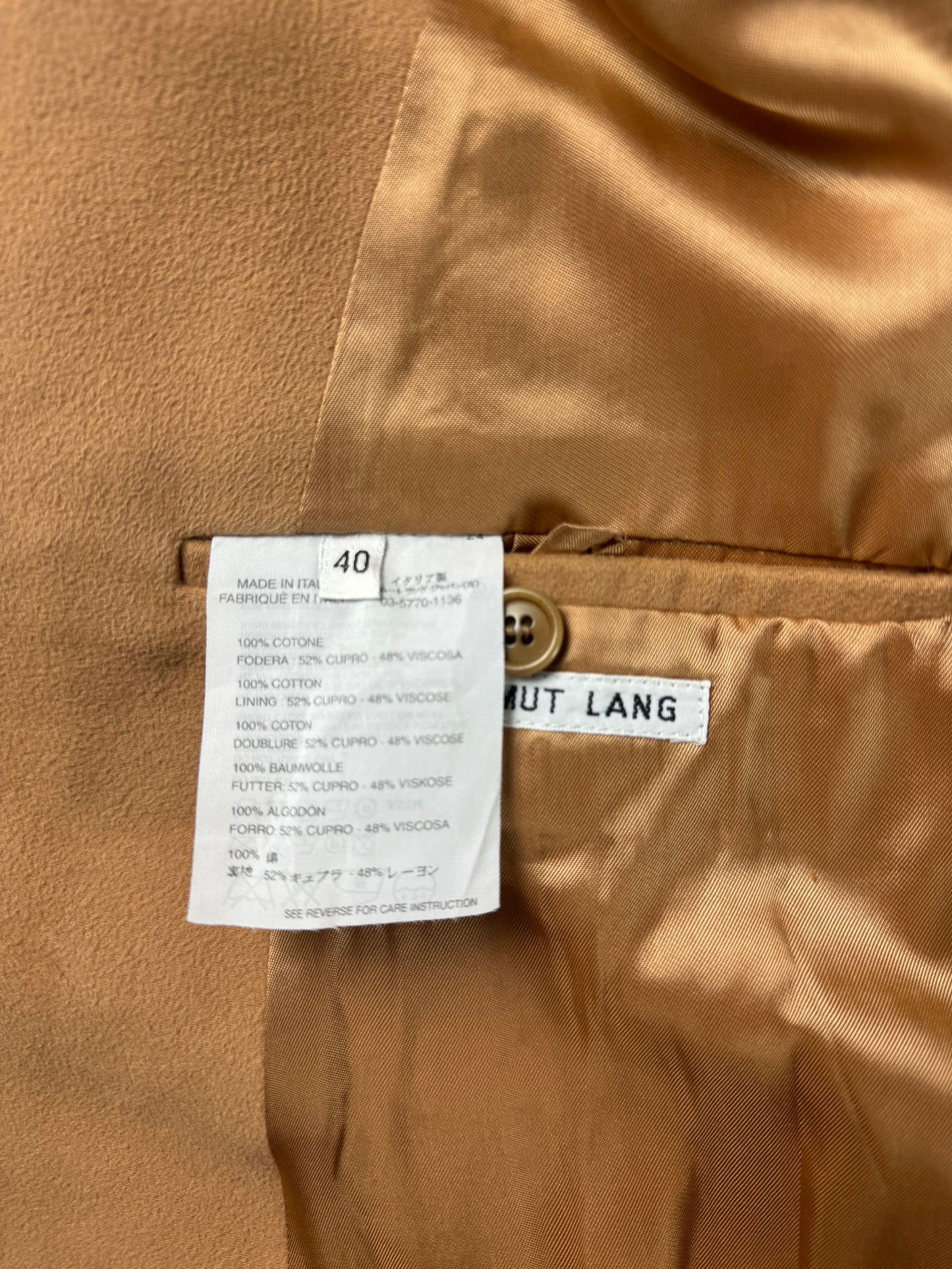 Helmut Lang Camel Double Breasted Coat FW 2001 - S