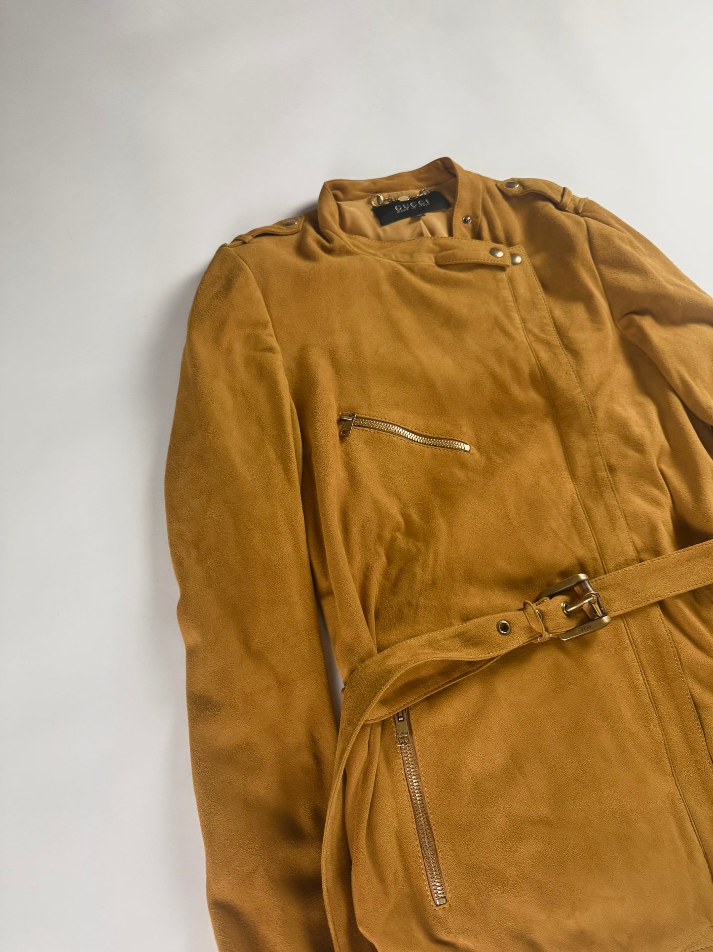 Gucci Orange Suede Zipper Belted Jacket 2000s - S