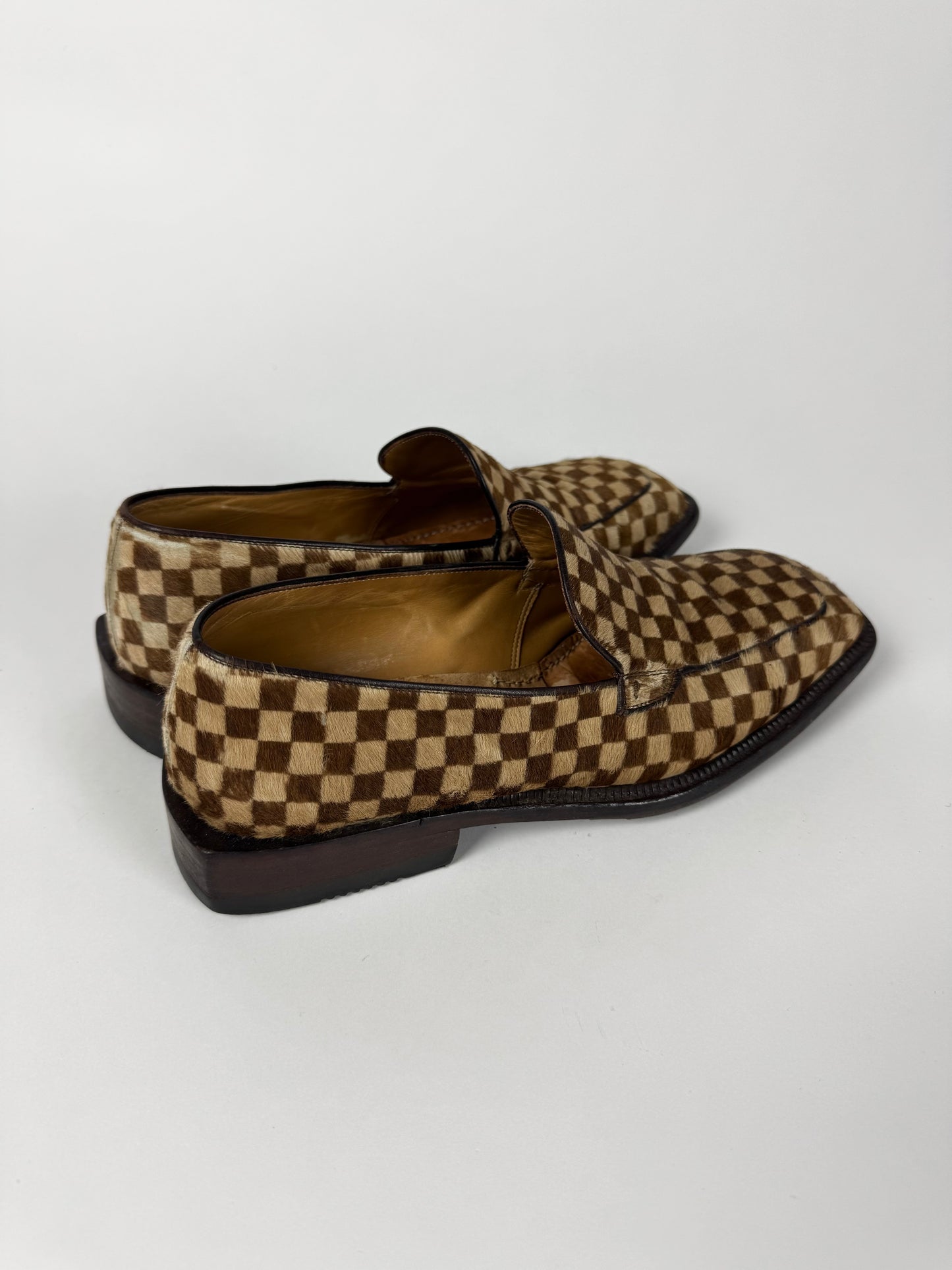 Louis Vuitton "Damier Sauvage" Printed Calfskin Ponyhair Square Toe Loafers FW 1999 - 44 EU